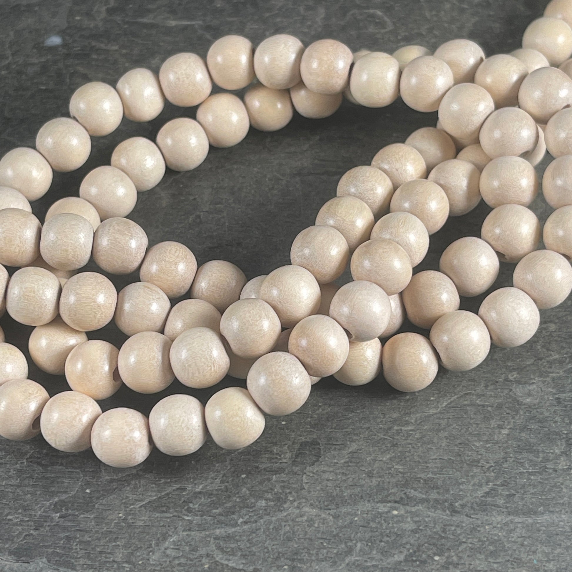 8mm Round Wooden Beads Natural Light Wood Color Beads Lightweight Wooden Beads Off-White Natural Wood Beads (9440)- 16" Strand