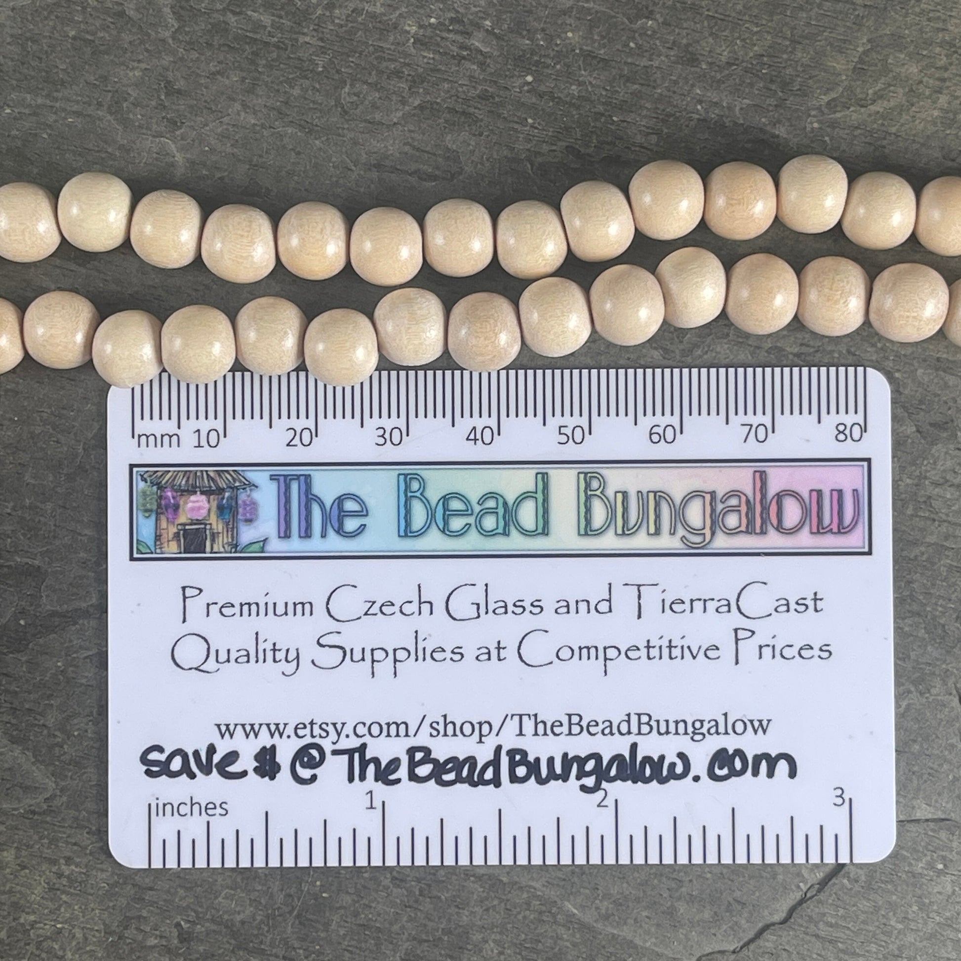 8mm Round Wooden Beads Natural Light Wood Color Beads Lightweight Wooden Beads Off-White Natural Wood Beads (9440)- 16" Strand
