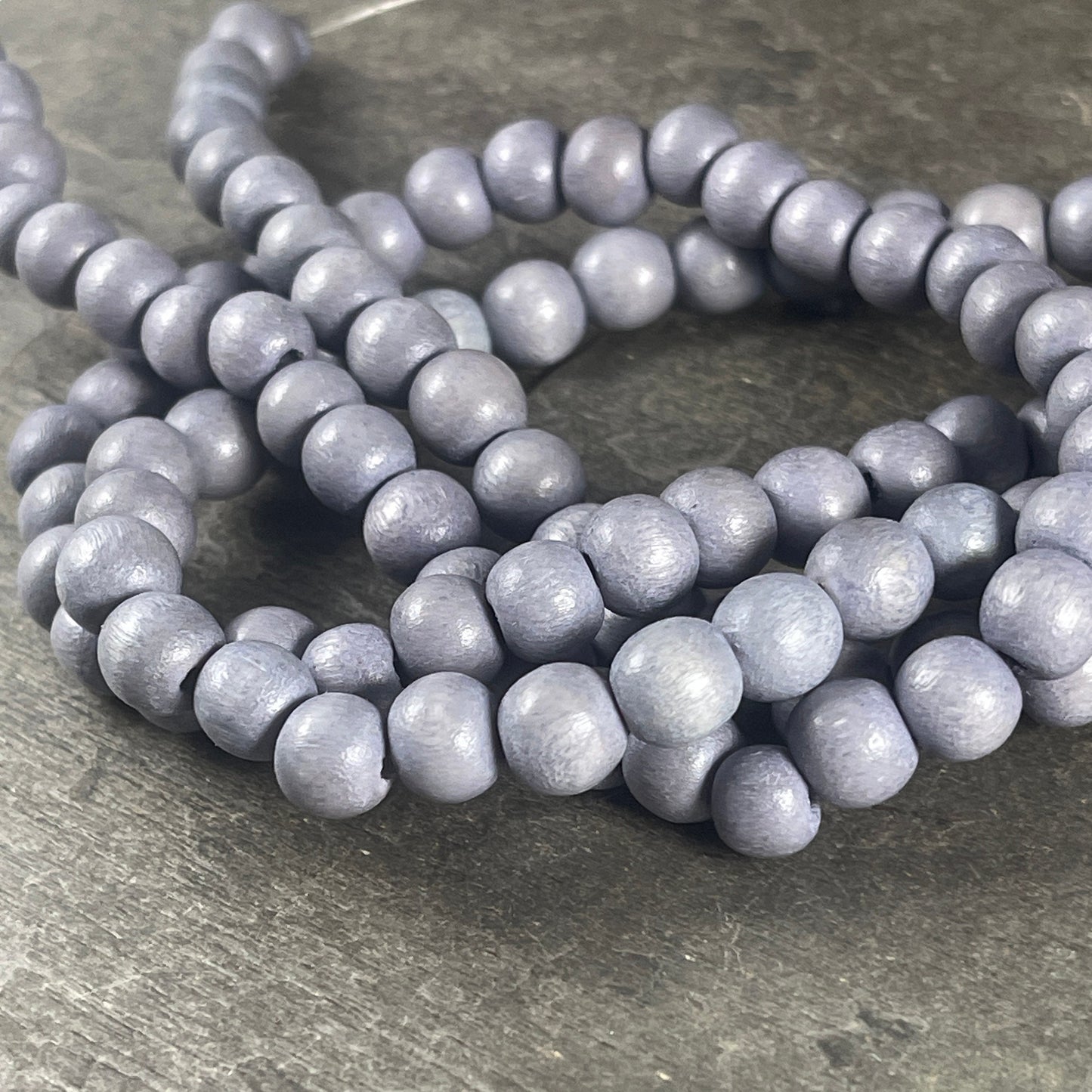 8mm Light Gray Wooden, Round Wooden Mala Beads (1873) * 16" Strand