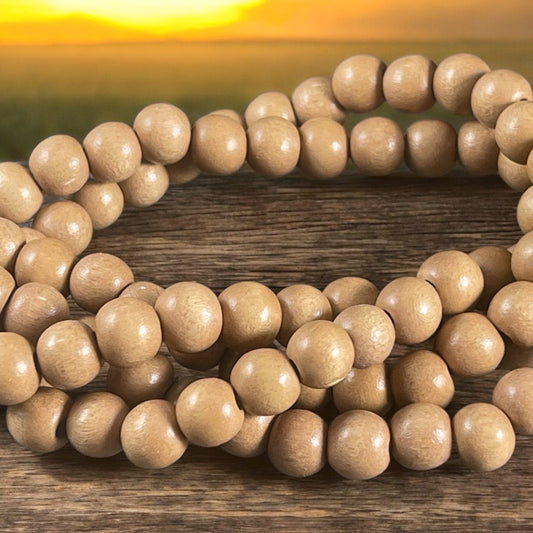 8mm Round Wooden Beads, Lightweight Tan Mala Beads, Camel Brown Beads (1872NB) * 16" Strand