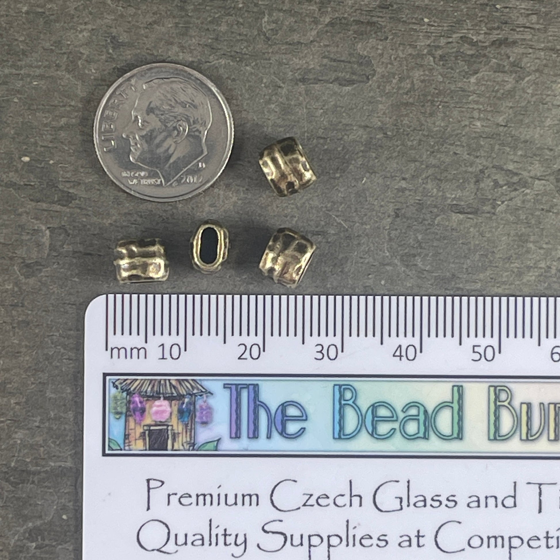 Antiqued Brass Crimpable Oval Bead, TierraCast, Large Hole, Distressed 4x2mm Barrel Bead (PF/881-57) * Qty. 4