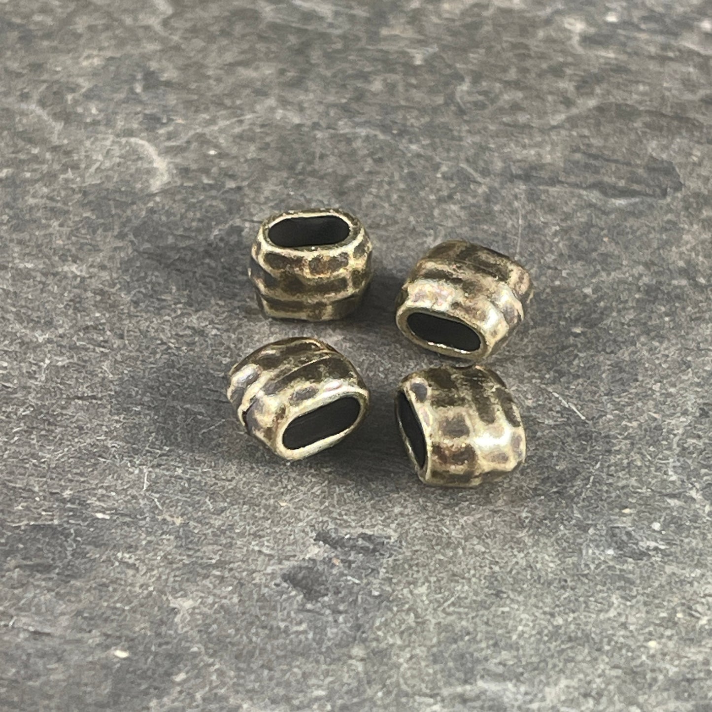 TierraCast Antiqued Brass Crimpable Large Hole Oval Bead, Distressed 4x2mm Barrel Bead (PF/881-57) BULK BAG * Qty. 20