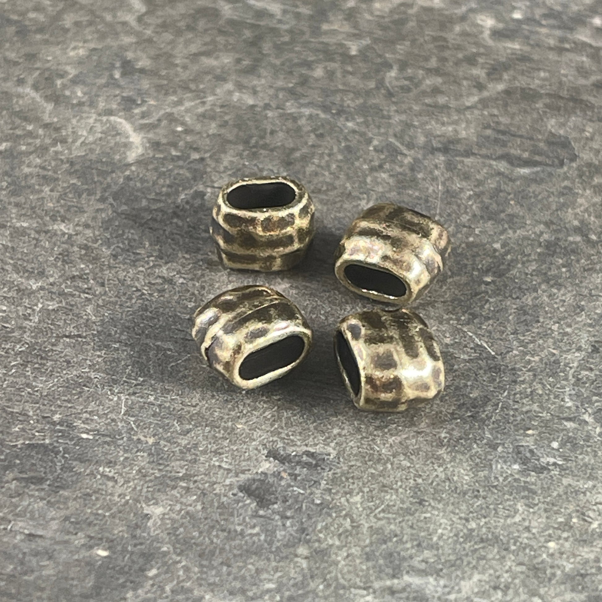 TierraCast Antiqued Brass Crimpable Large Hole Oval Bead, Distressed 4x2mm Barrel Bead (PF/881-57) BULK BAG * Qty. 20