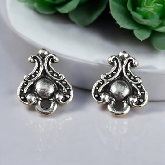 TierraCast Duchess Post Setting, Antiqued Silver Post Earrings, Detailed Victorian Earring Findings (PF/416-77) * Qty. 4