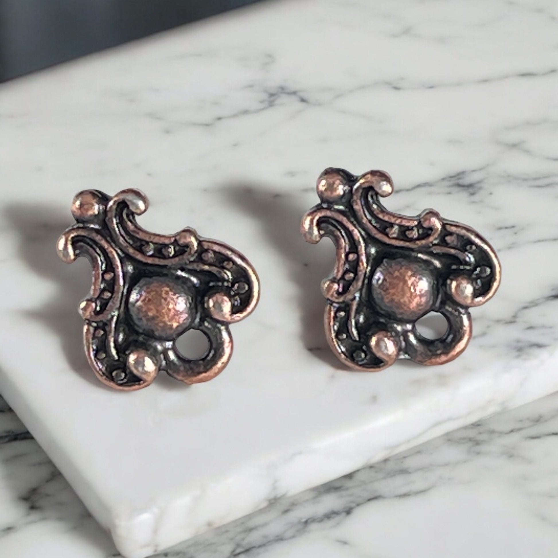 Antiqued Copper Post Earrings, TierraCast Duchess Post Setting, Detailed Victorian Post Earring Findings (PF/416-87) * Qty. 2