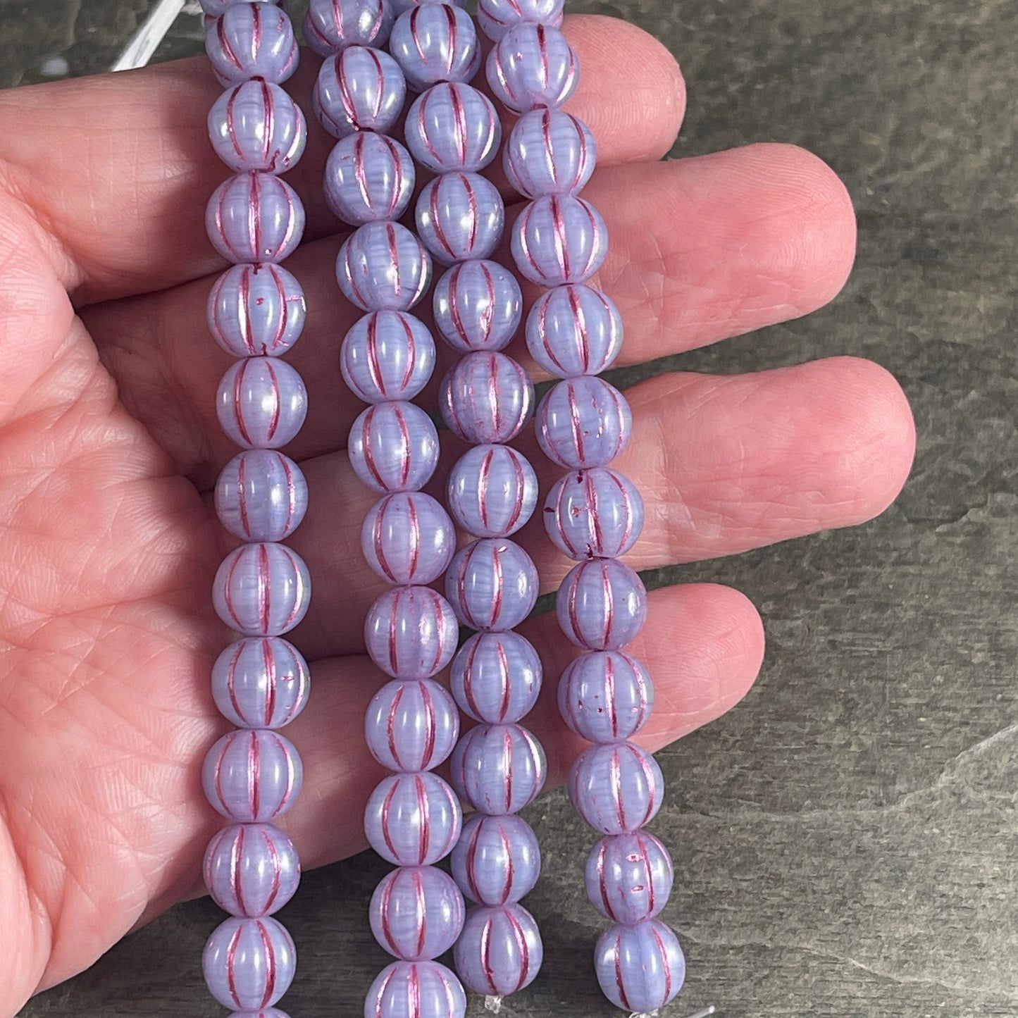 8mm Czech Glass Beads, Opaque Lavender with Pink Wash Glass Beads, Melon Beads (ML8/72) * Qty. 15