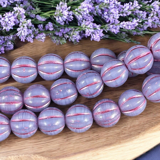 8mm Czech Glass Beads, Opaque Lavender with Pink Wash Glass Beads, Melon Beads (ML8/72) * Qty. 15