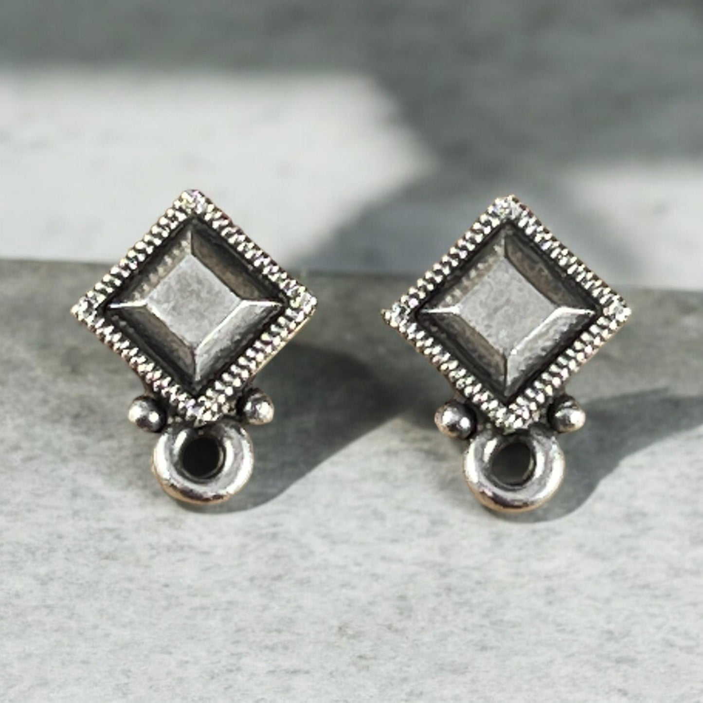 TierraCast Post Earring Setting, Antiqued Silver Post Earring with Faceted Diamond (PF/420-77) * Qty. 2