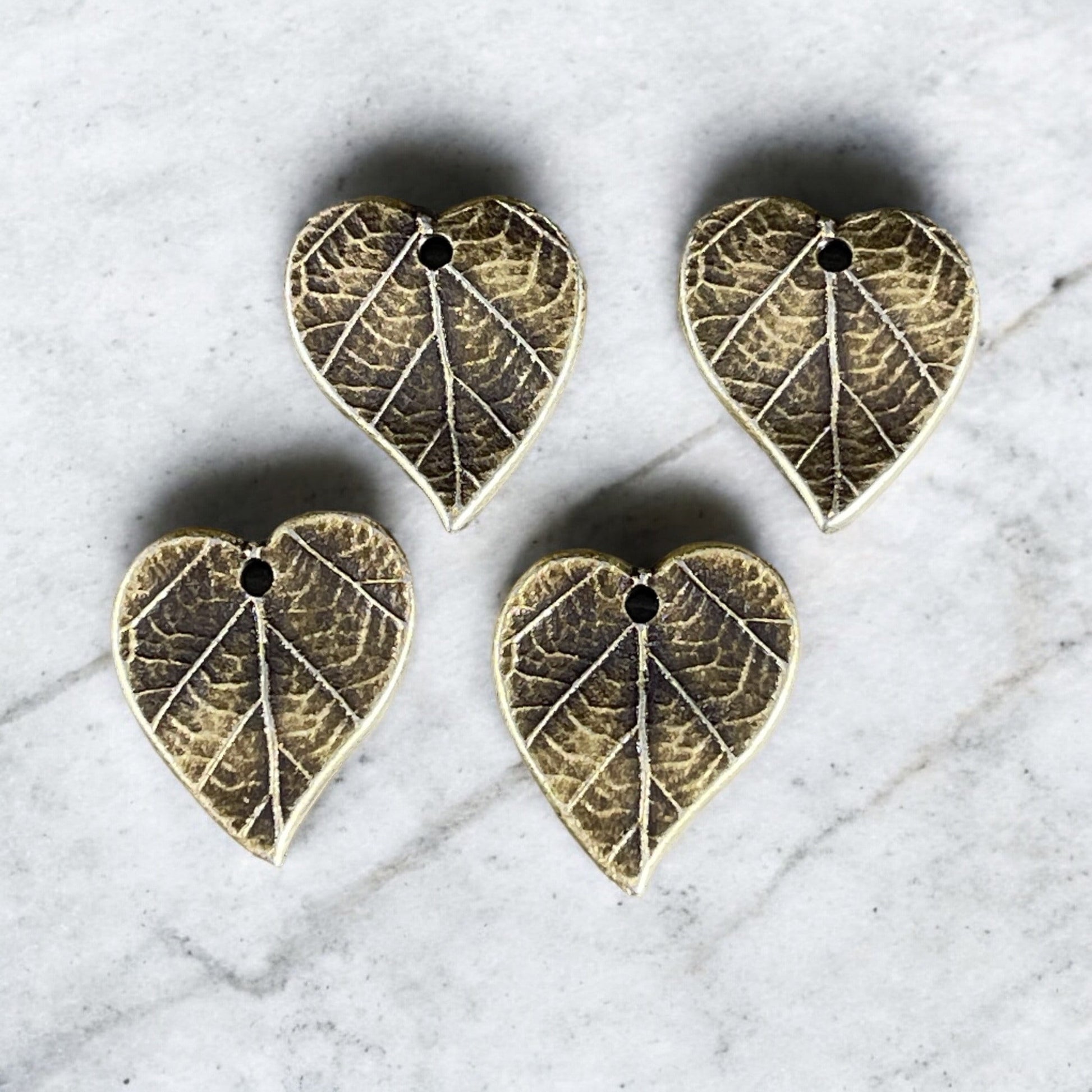 TierraCast Heart Leaf Charms, Nature Theme Antiqued Brass Ivy Leaf, Earring Charms (PF/631-57) * Qty. 4