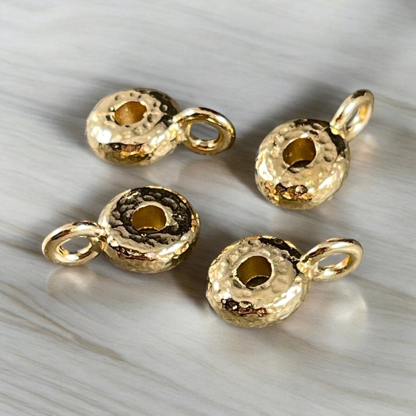 TierraCast Bail, Hammered Rondelle Bead with Loop, 24k Gold Plated, Nickel Free (PF/892-12) * Qty. 4