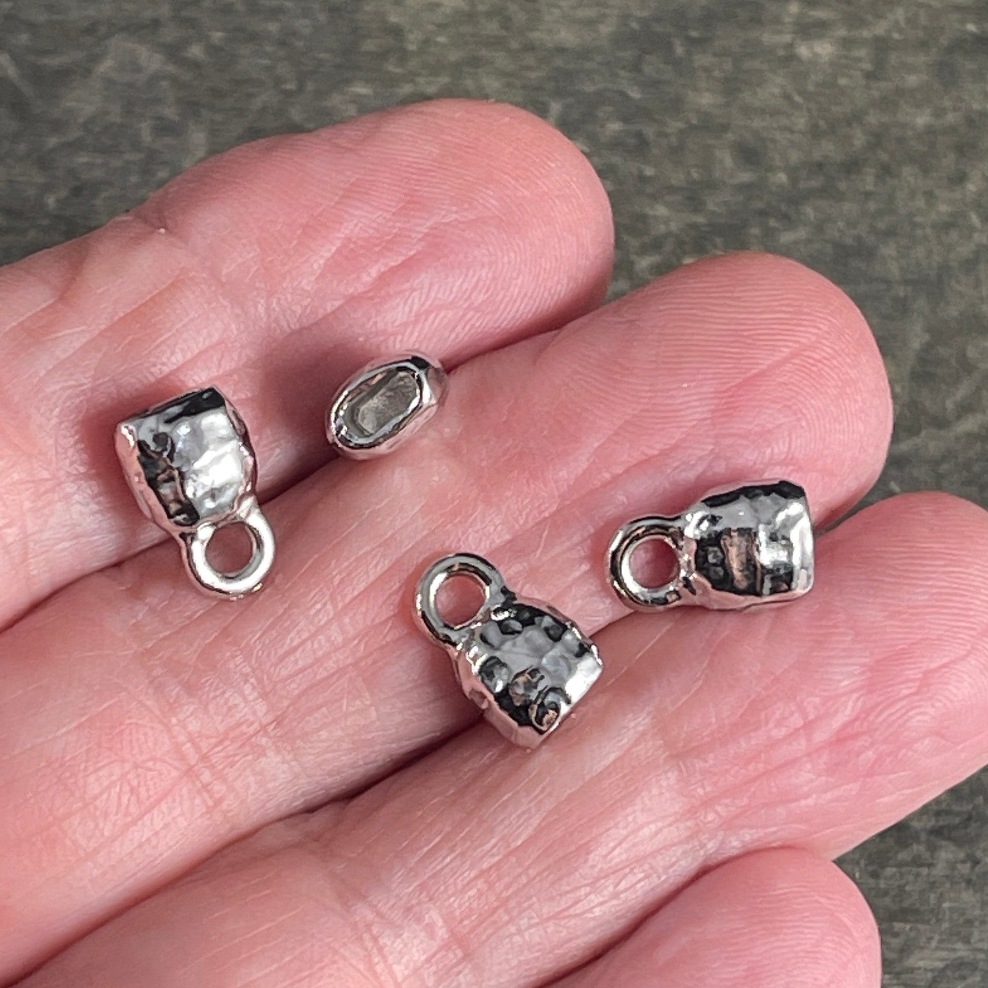 TierraCast Silver Crimpable End Caps, Hammered Texture End Caps for Leather Cord, White Bronze Plated (PF/923-28) * Qty. 4
