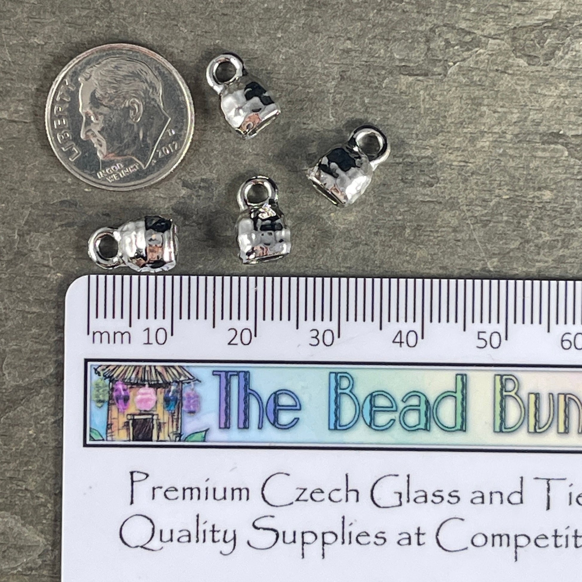 TierraCast Silver Crimpable End Caps, Hammered Texture End Caps for Leather Cord, White Bronze Plated (PF/923-28) * BULK Bag - Qty. 20