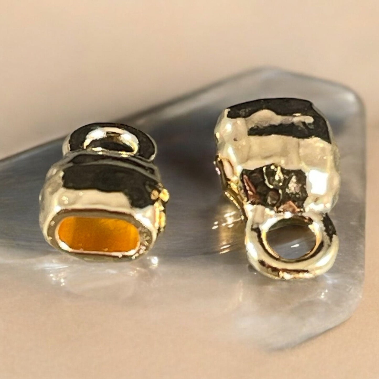 TierraCast Gold Crimpable End Caps, Hammered Texture End Caps for Leather Cord, 24k Gold Plated (PF/923-12) * BULK Bag - Qty. 20
