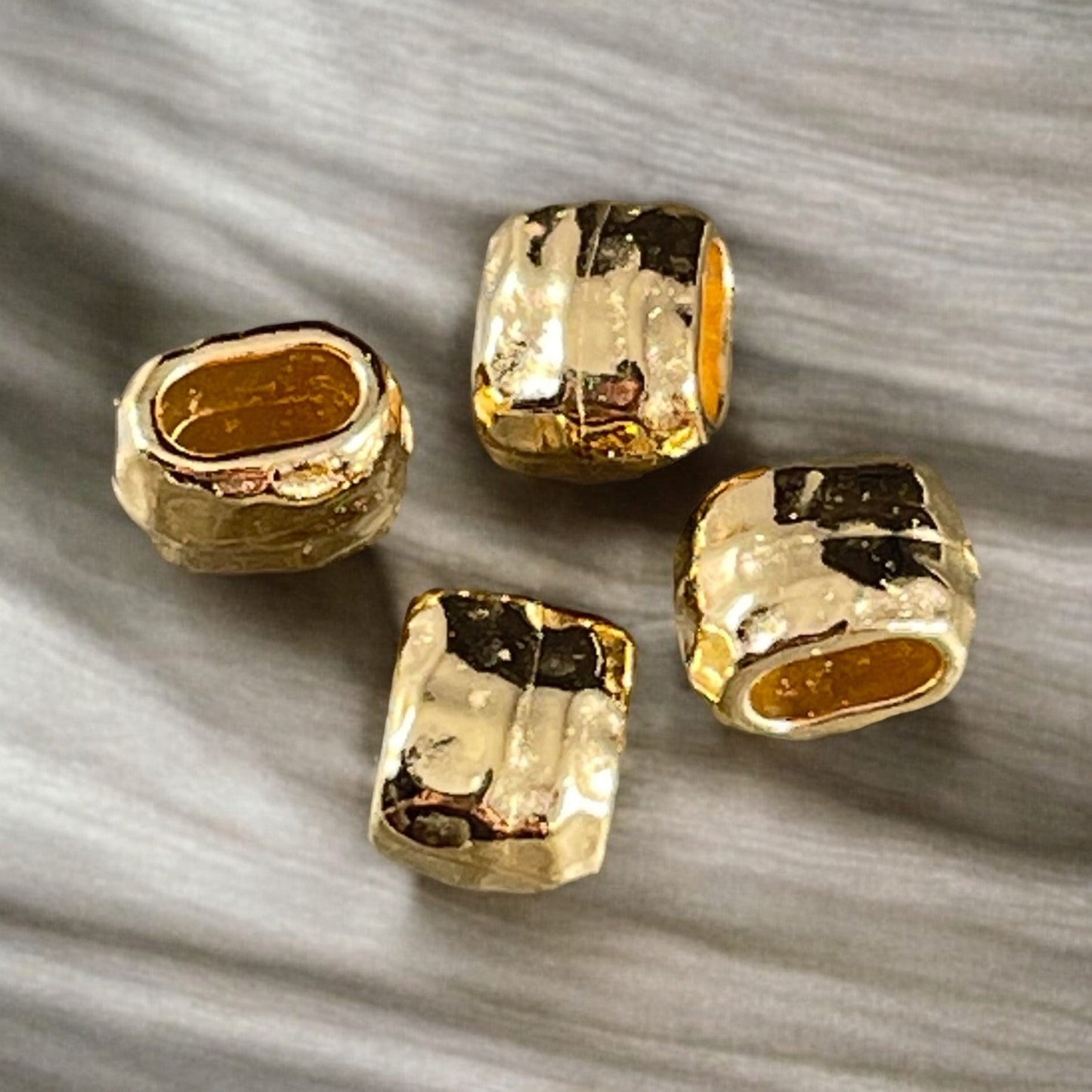TierraCast Gold Crimpable Bead, Large Hole 4x2mm Barrel Bead, Distressed 24k Gold Plated (PF/881-12) * Qty. 4