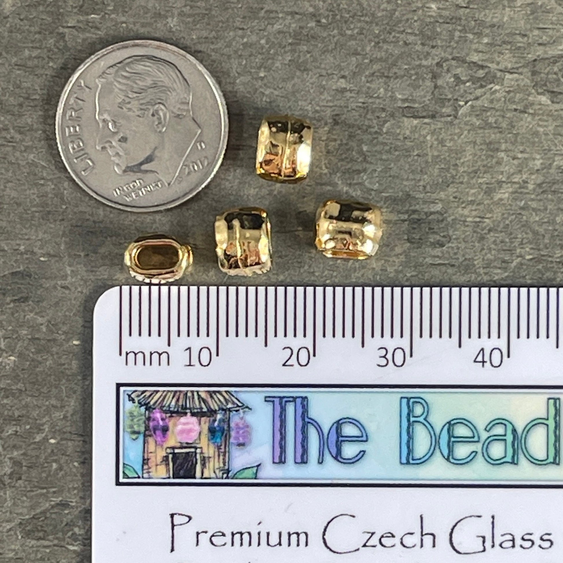 Gold Crimpable Bead, TierraCast Large Hole 4x2mm Barrel Bead, Distressed 24k Gold Plated Beads (PF/881-12) * Qty. 4