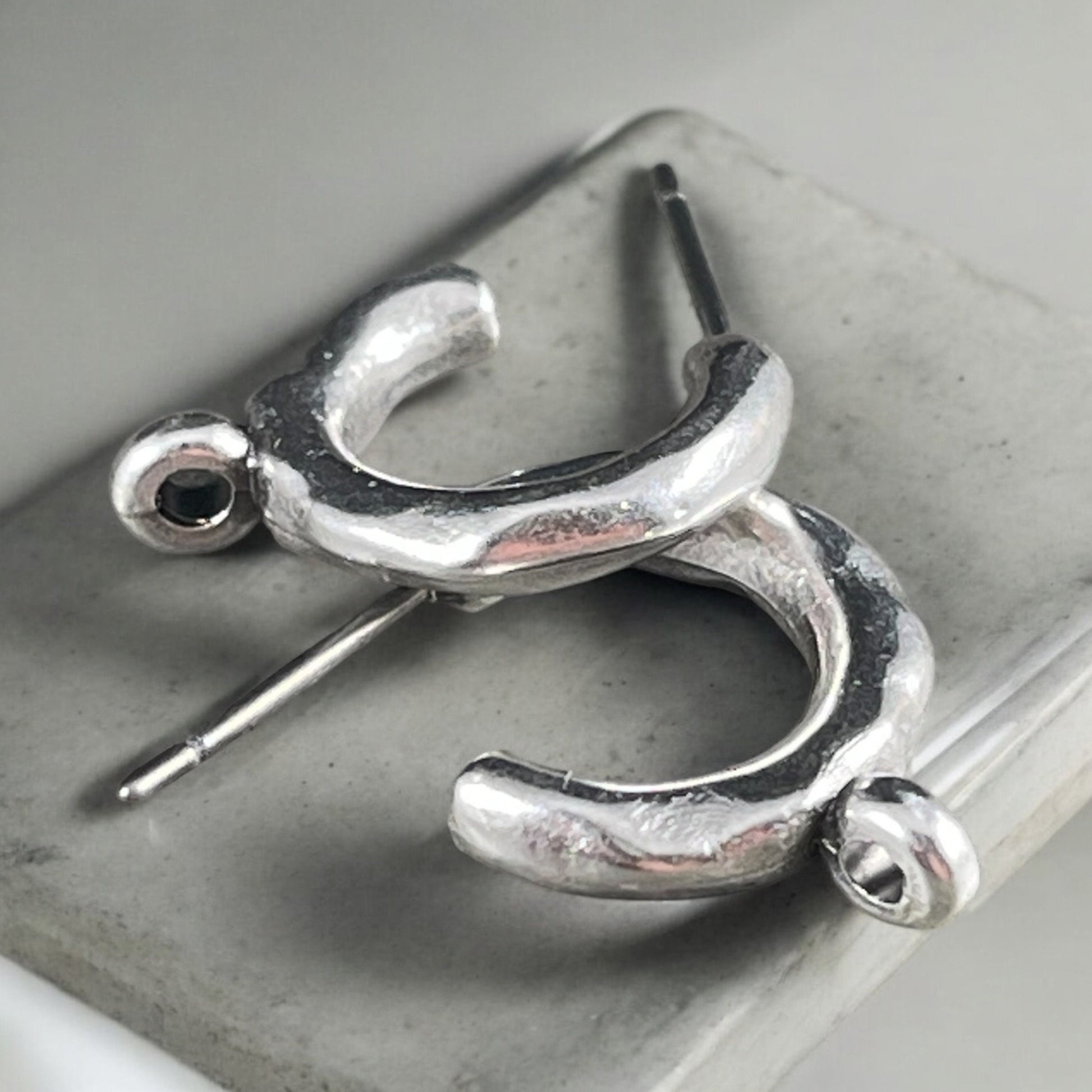 Antiqued Silver Hoop with Loop Post Earring, Organic 16mm Hoop with 2mm Loop (PF/01394-77) * Qty. 2