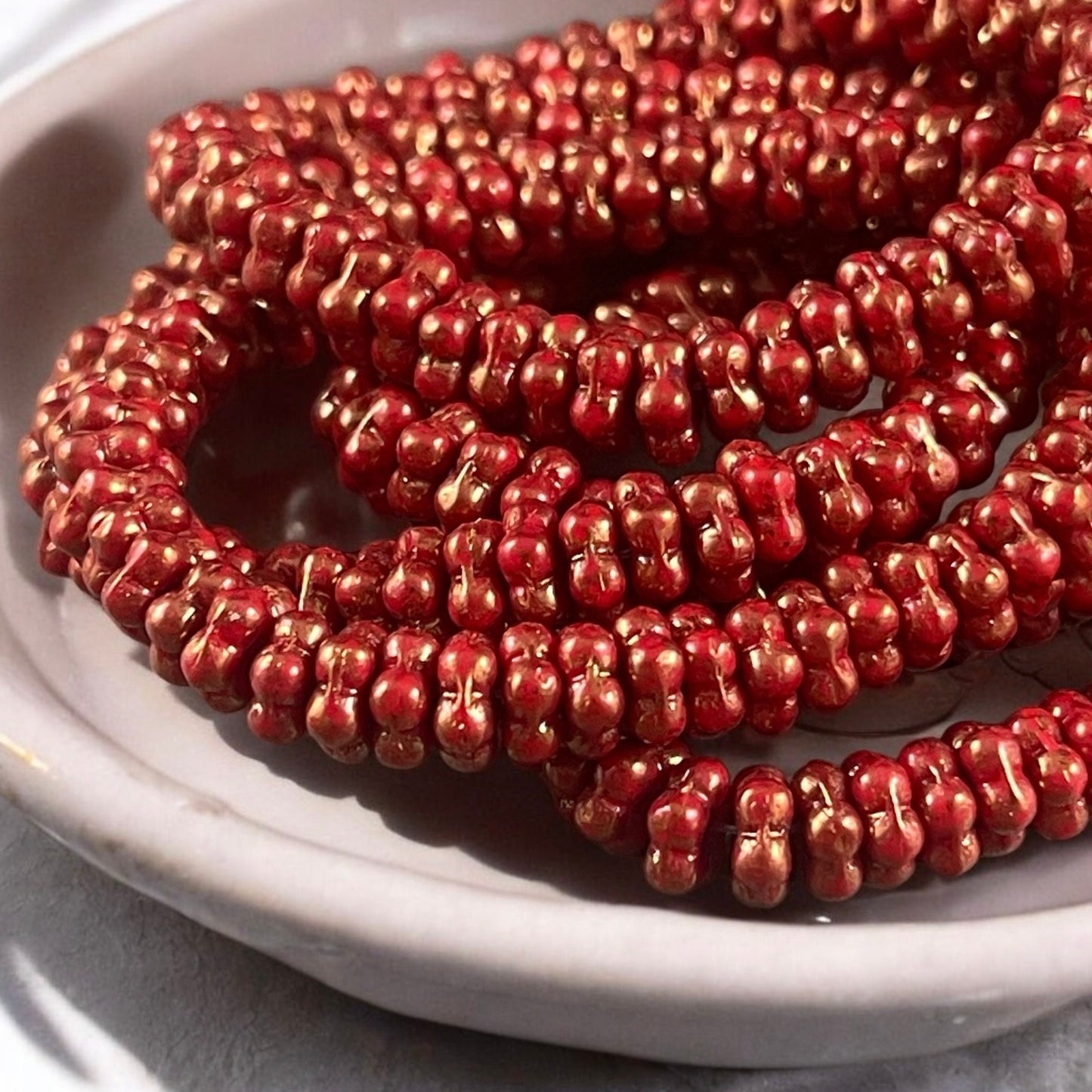 Czech Glass Beads - Brick Red Spacer Bead - 5mm Flower, Bronzed Red Glass Spacer (FMN/N-0425) * Qty. 50