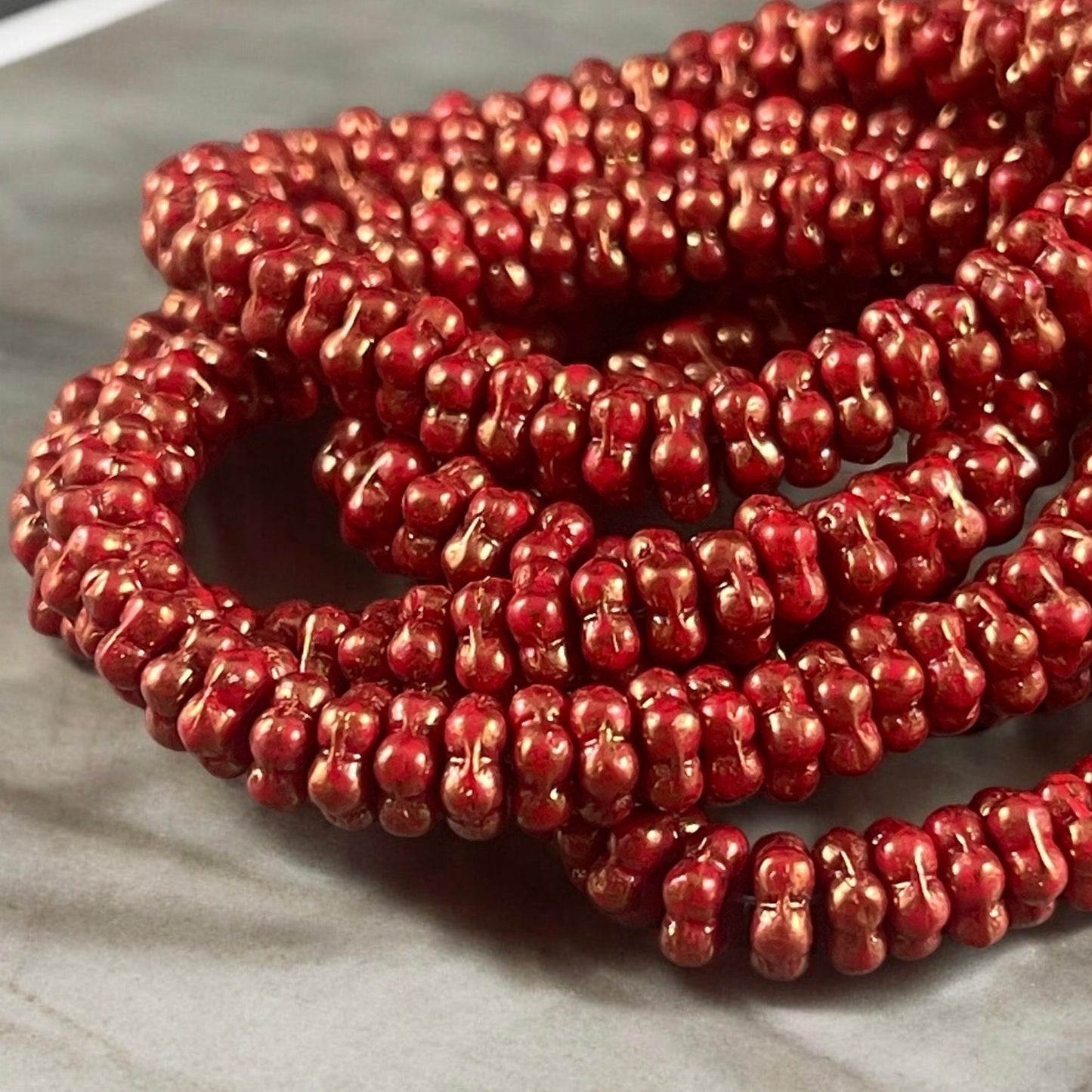 Czech Glass Beads - Brick Red Spacer Bead - 5mm Flower, Bronzed Red Glass Spacer (FMN/N-0425) * Qty. 50