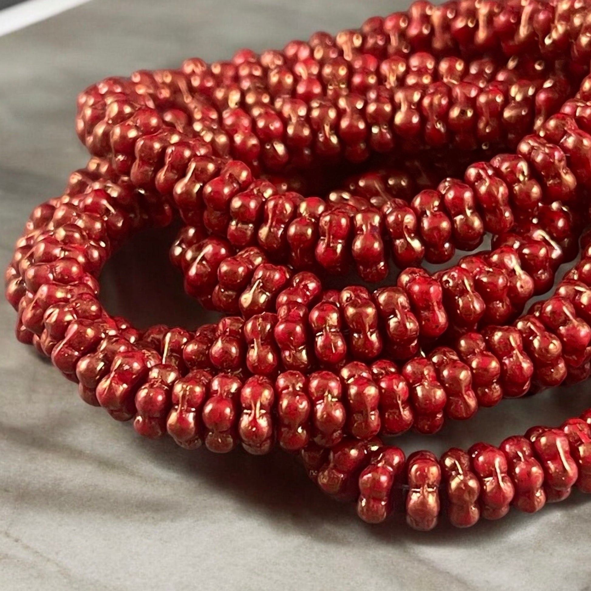 Czech Glass Beads - Brick Red Spacer Bead - 5mm Flower, Bronzed Red Glass Spacer (FMN/N-0425) * Qty. 50