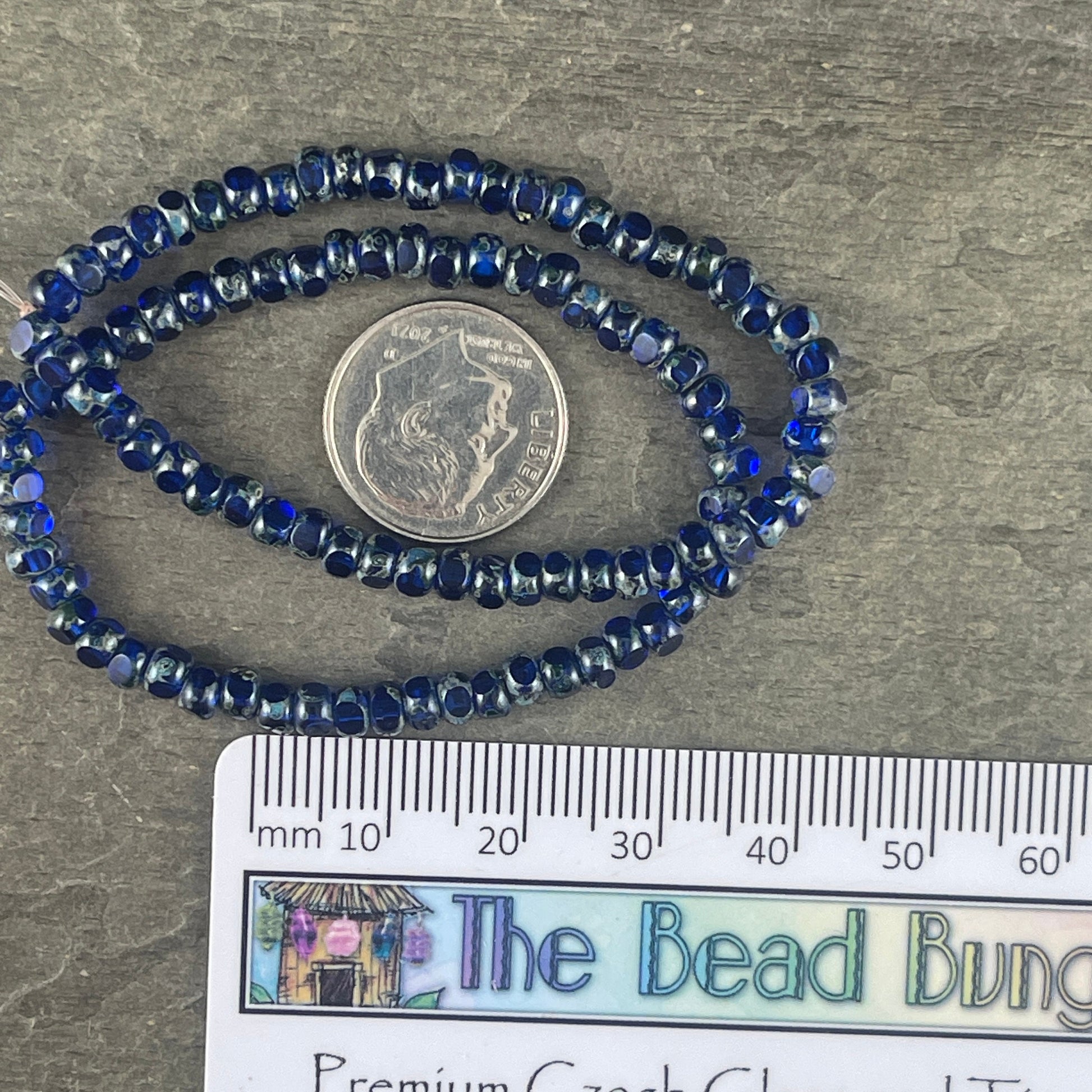 Cobalt Blue Czech Glass Beads, 4x3mm Faceted Seed Beads, Transparent Dark Blue with Picasso Finish (TRICA/RJ-2780) * Qty. 50