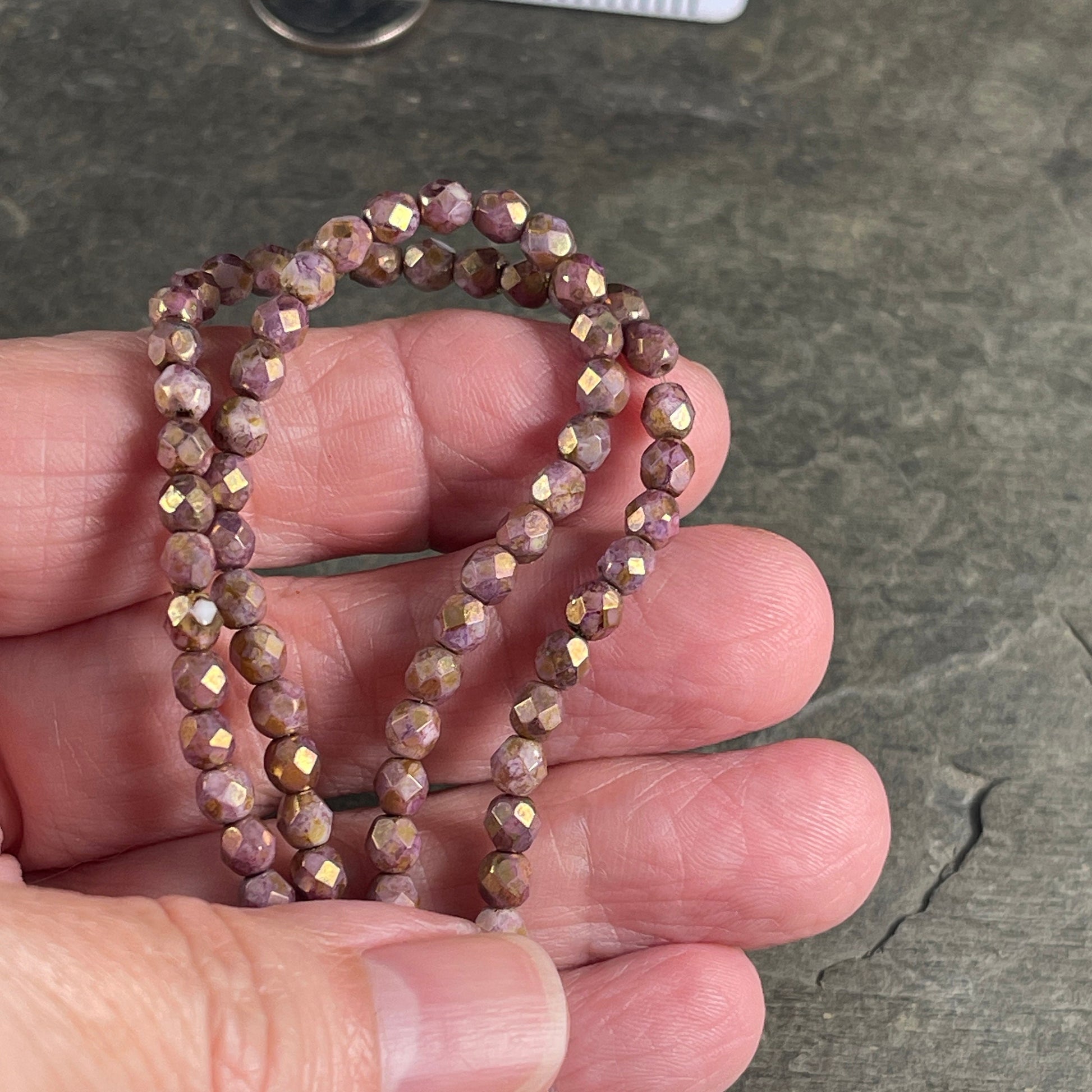 Czech Glass Beads - 4mm Faceted Round Beads, Pink and Brown Picasso Beads, Smoky Rose Gold Picasso (FP4/SM-P15695.2) * Qty 50