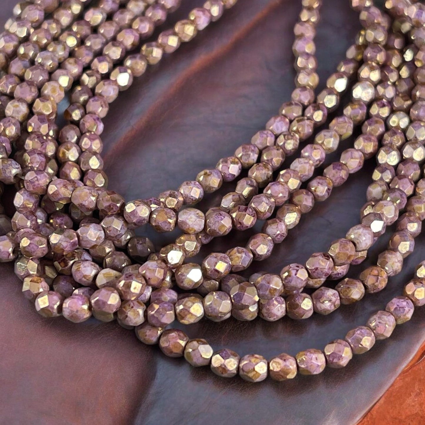 Czech Glass Beads - 4mm Faceted Round Beads, Pink and Brown Picasso Beads, Smoky Rose Gold Picasso (FP4/SM-P15695.2) * Qty 50