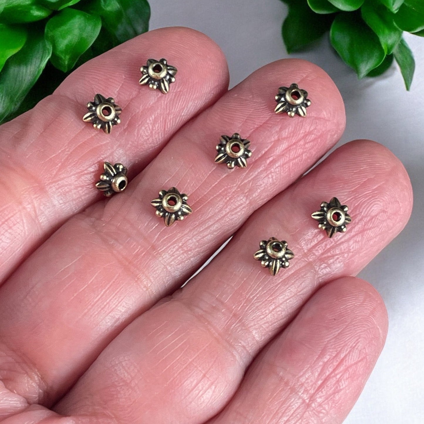 TierraCast Brass Bead Caps, 5mm Petal Bead Caps, Antiqued Brass Plated Pewter Leaf Bead Caps (PF/775-57) * Qty. 20