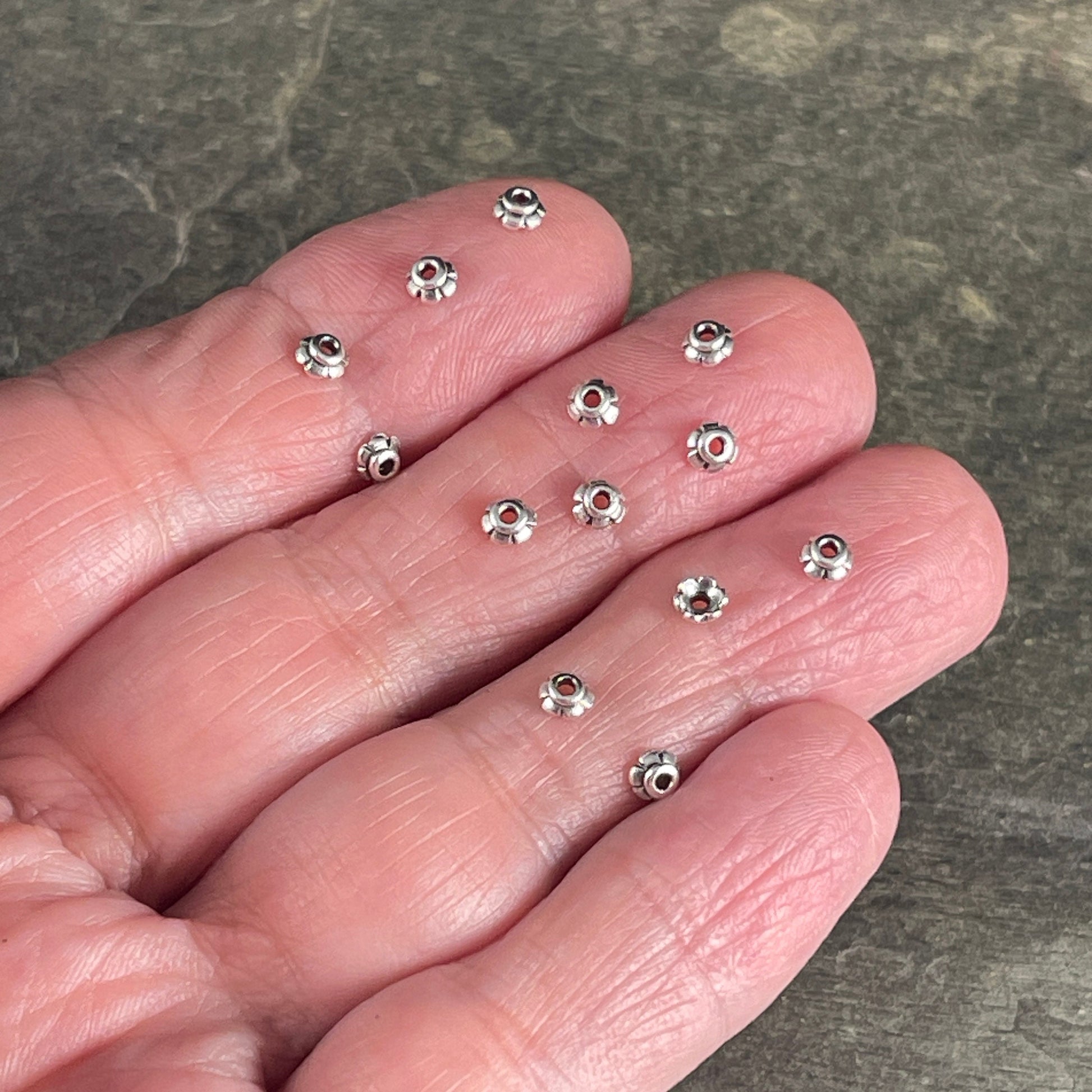 Tiny Antiqued Silver Petal Bead Caps, TierraCast 3.5mm Bead Caps, Antiqued Silver Plated Pewter (PF/790-77) * Qty. 50