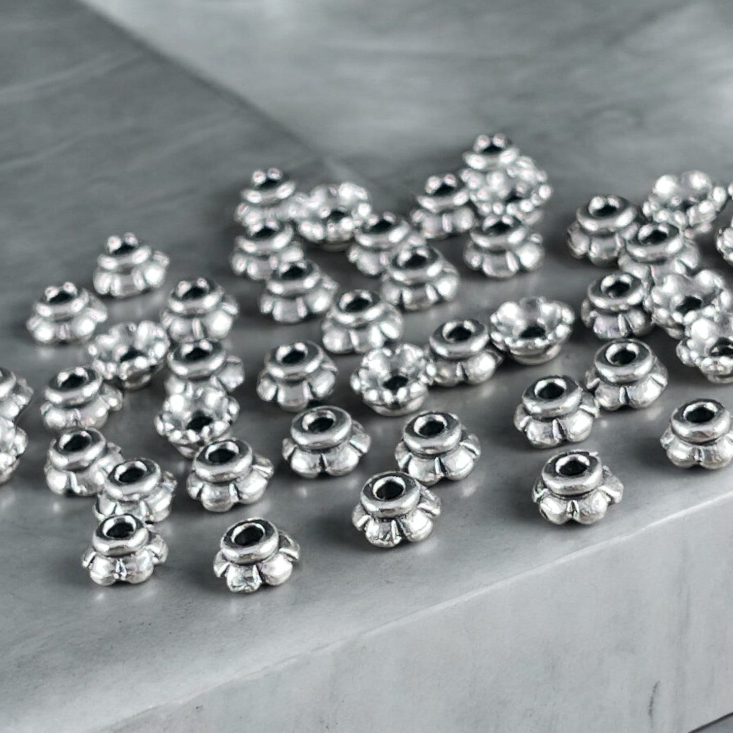 TierraCast 3.5mm Tiny Scalloped Petal Bead Caps, Antiqued Silver Plated (PF/790-77) * Qty. 250