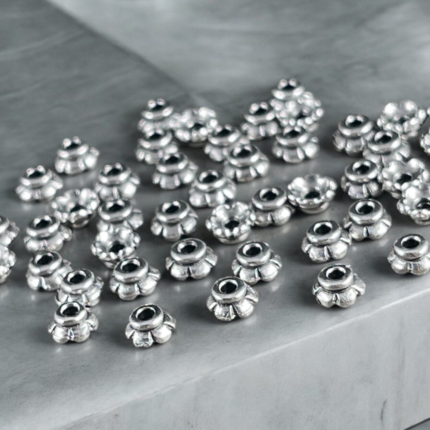 TierraCast Antiqued Silver Flower Bead Caps, 3.5mm Tiny Scalloped Petal Bead Caps (PF/790-77) * Qty. 250