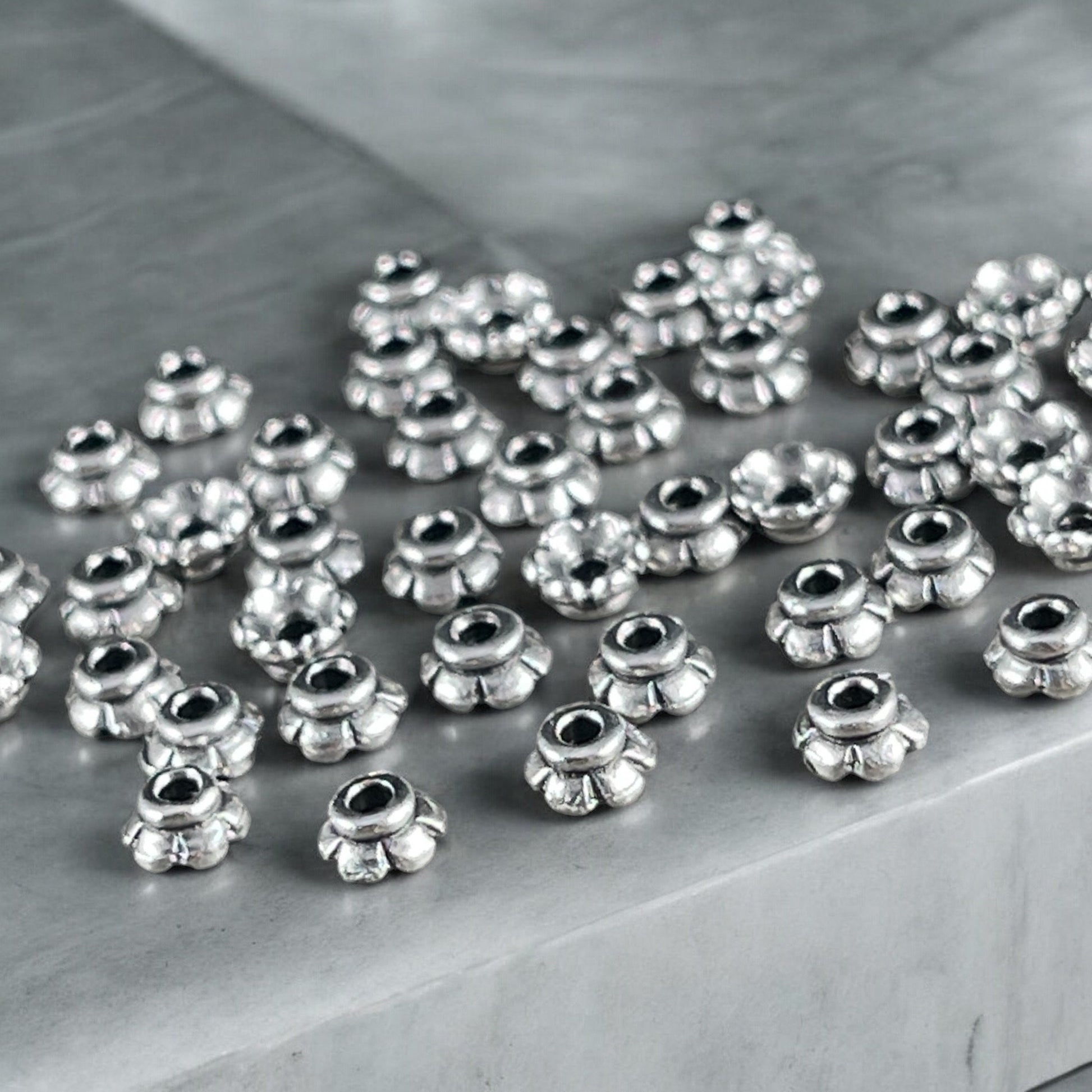 TierraCast Antiqued Silver Flower Bead Caps, 3.5mm Tiny Scalloped Petal Bead Caps (PF/790-77) * Qty. 250