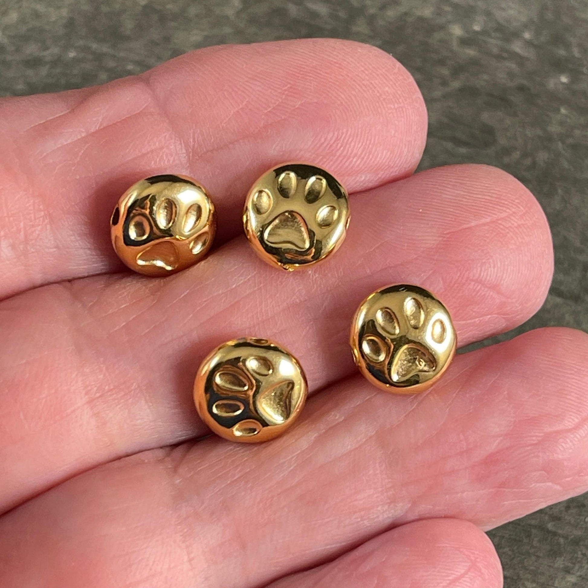 Paw Print Bead - 10mm Bead with Paw Print Design, 24k Gold Plated (PF/12052-12) * Qty. 4