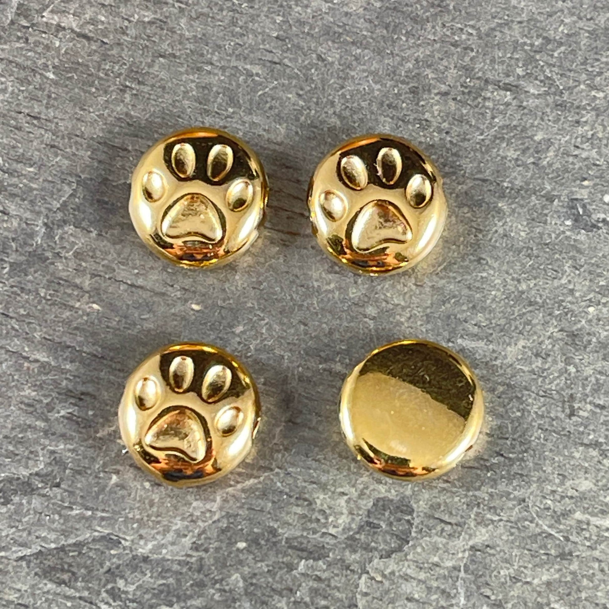 Paw Print Bead - 10mm Bead with Paw Print Design, 24k Gold Plated (PF/12052-12) * Qty. 4