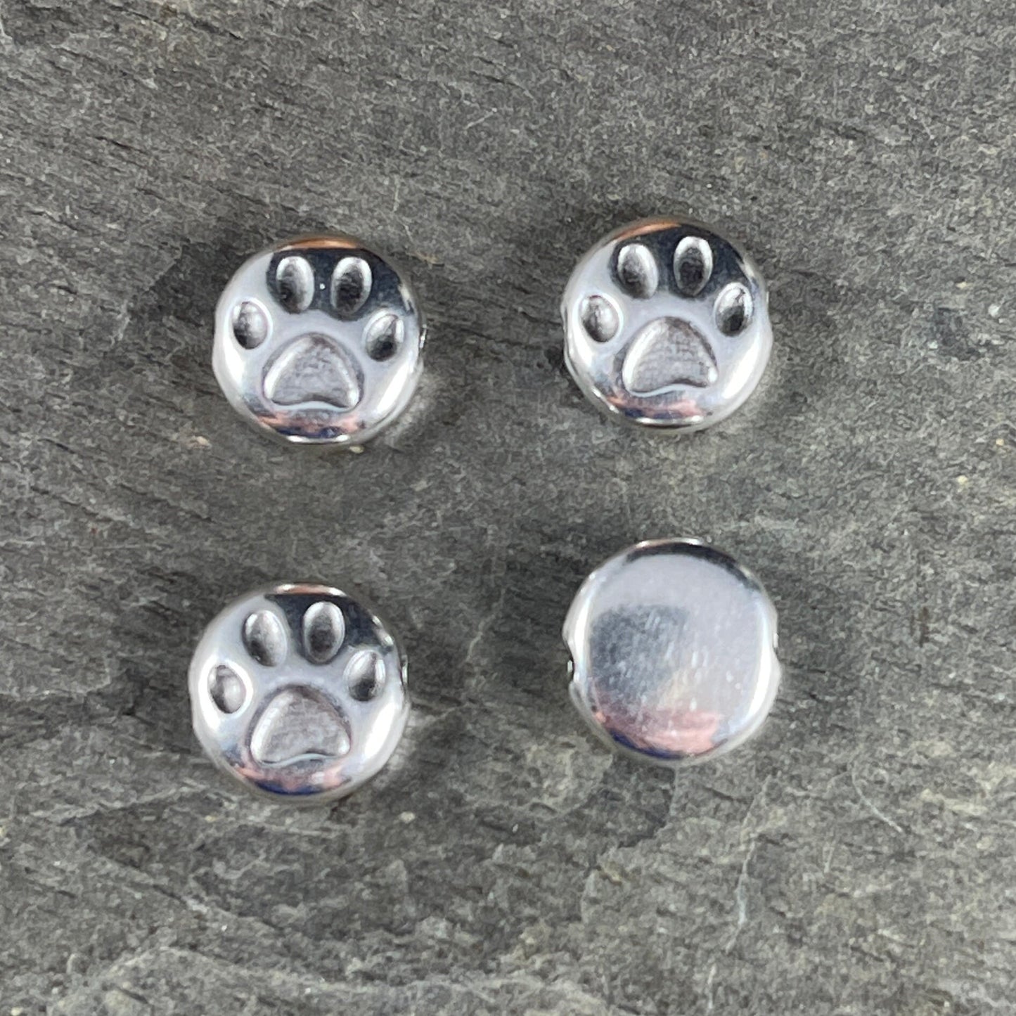 Paw Print Bead - 10mm Bead with Paw Print Design, Fine Silver Plated (PF/12052-77) * Qty. 4