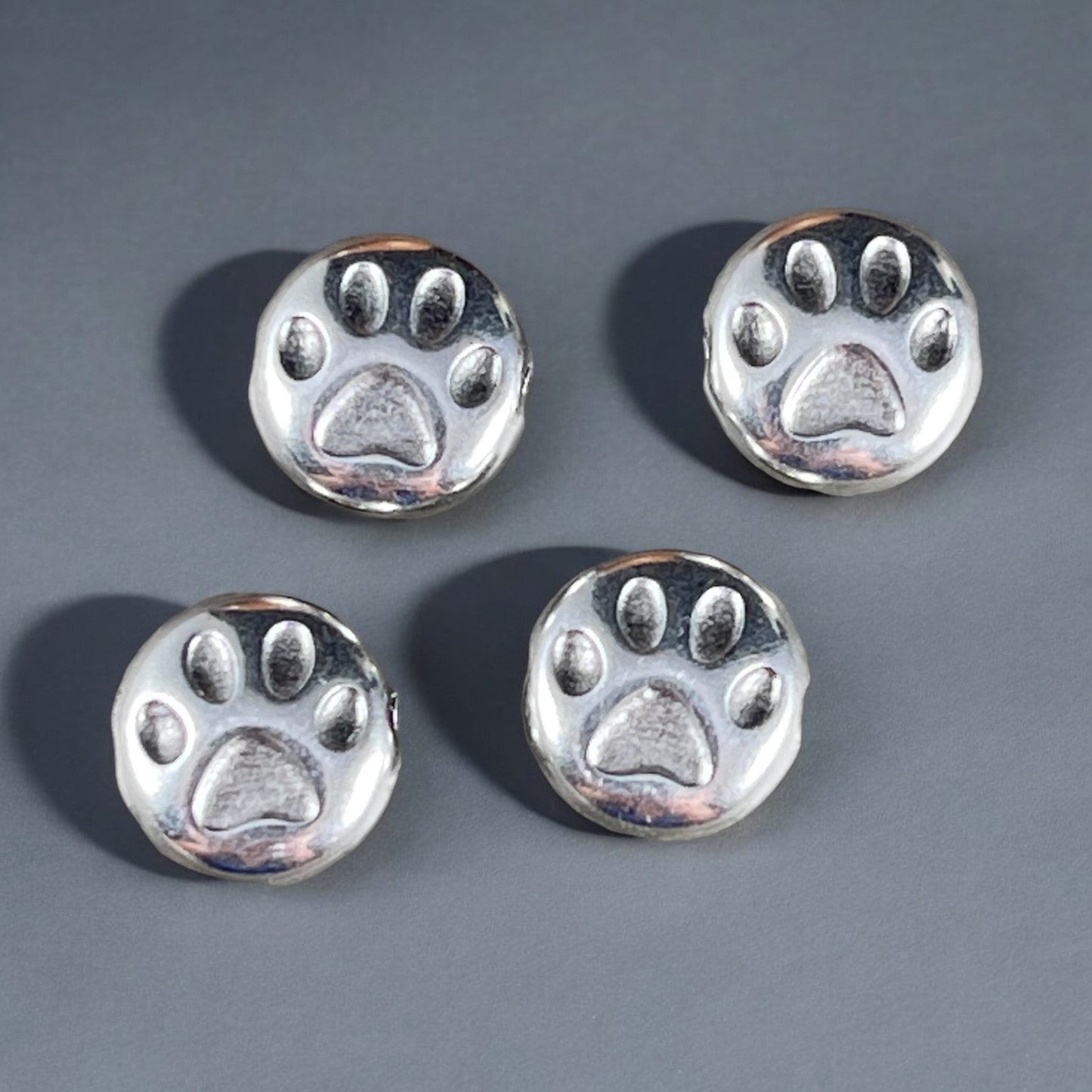 Paw Print Bead - 10mm Bead with Paw Print Design, Fine Silver Plated (PF/12052-77) * Qty. 4