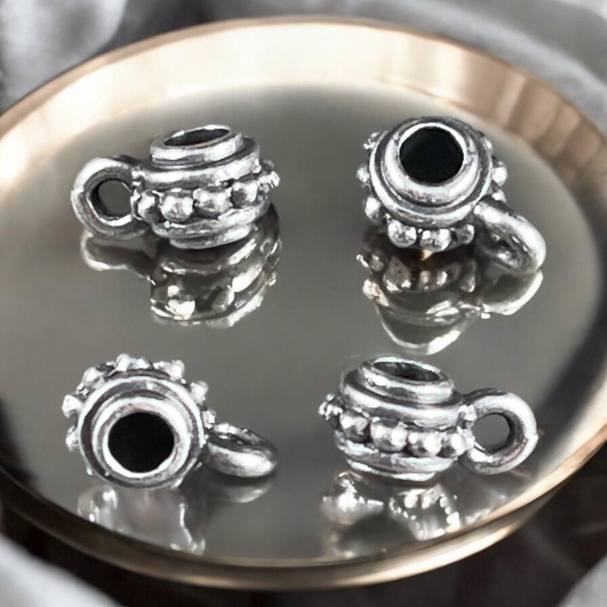 Bail Bead, TierraCast Bail, Antiqued Silver Bail Bead, Bail for Leather Cord, Charm Bracelet Bail, (PF/750-77) * Qty. 4