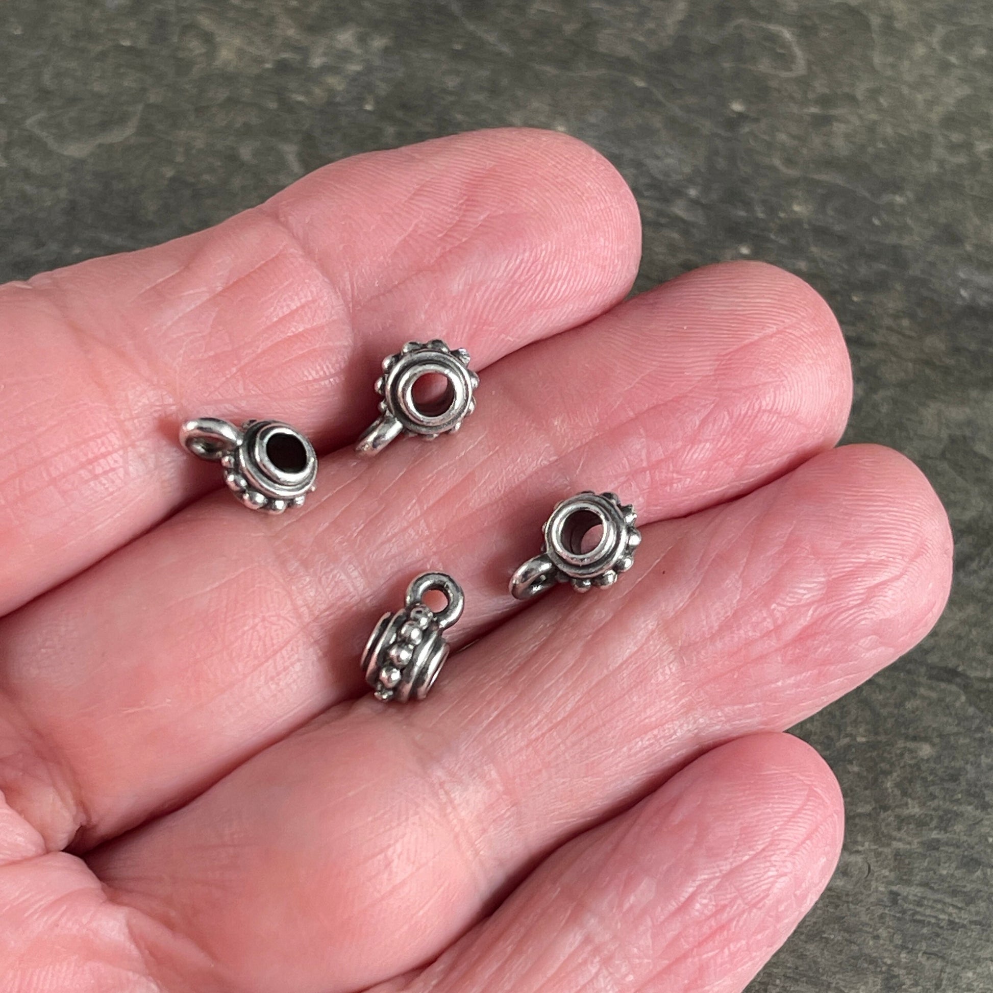 Bail Bead, TierraCast Bail, Antiqued Silver Bail Bead, Bail for Leather Cord, Charm Bracelet Bail, (PF/750-77) * Qty. 4