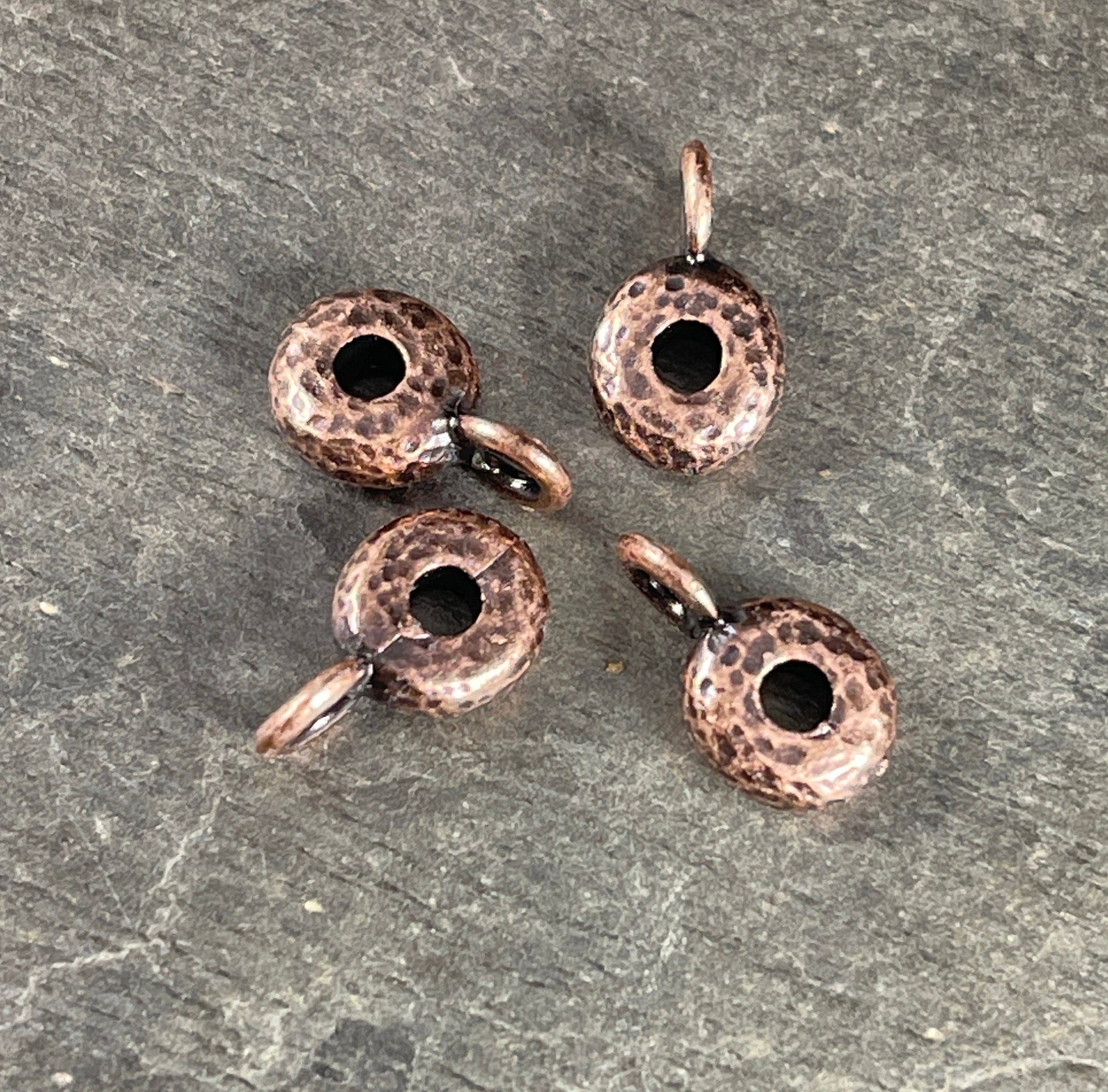 NEW TierraCast Bail Bead, Hammered Spacer Bead with Bail Loop, 8x3mm Antiqued Copper Spacer with 2.75mm Hole (PF/892-87) * Qty. 4