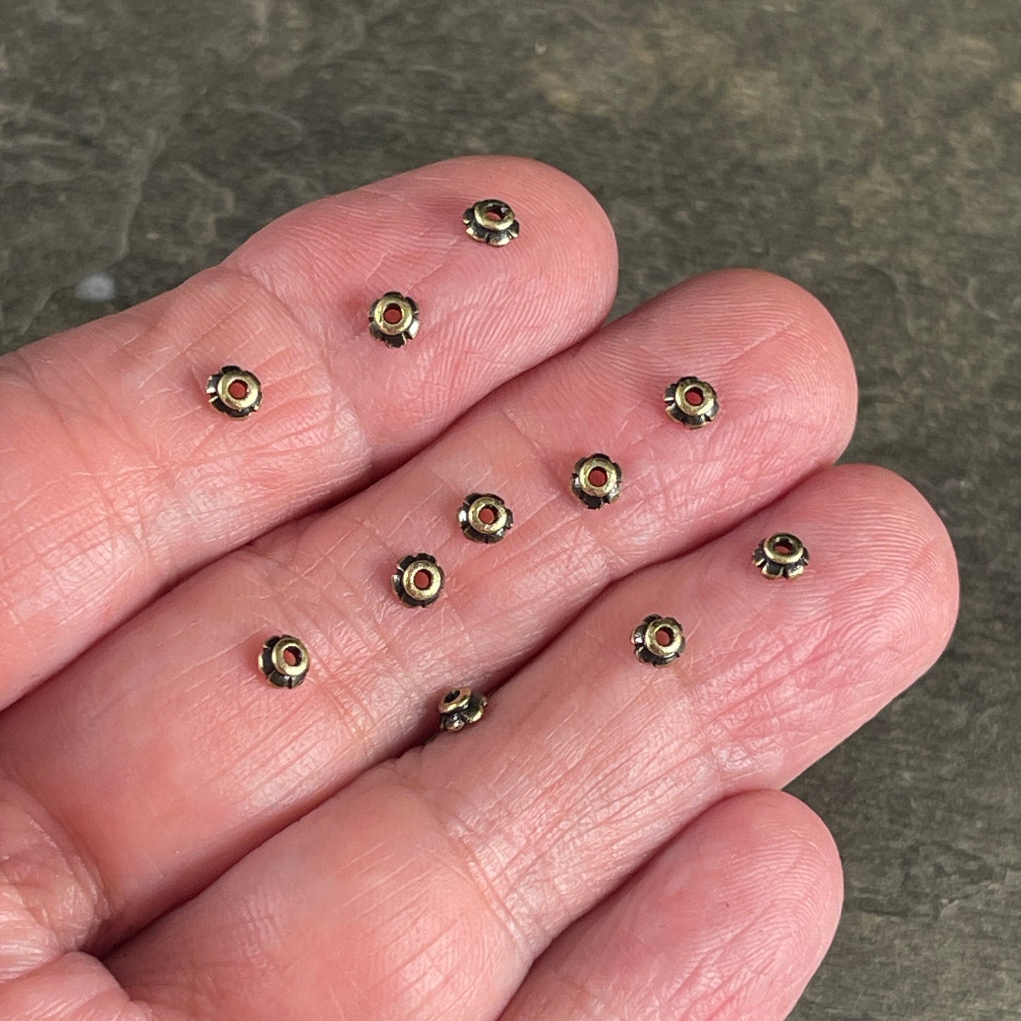 TierraCast 3.5mm Tiny Scalloped Petal Bead Caps, Antiqued Brass Plated (PF/790-57) * Qty. 50