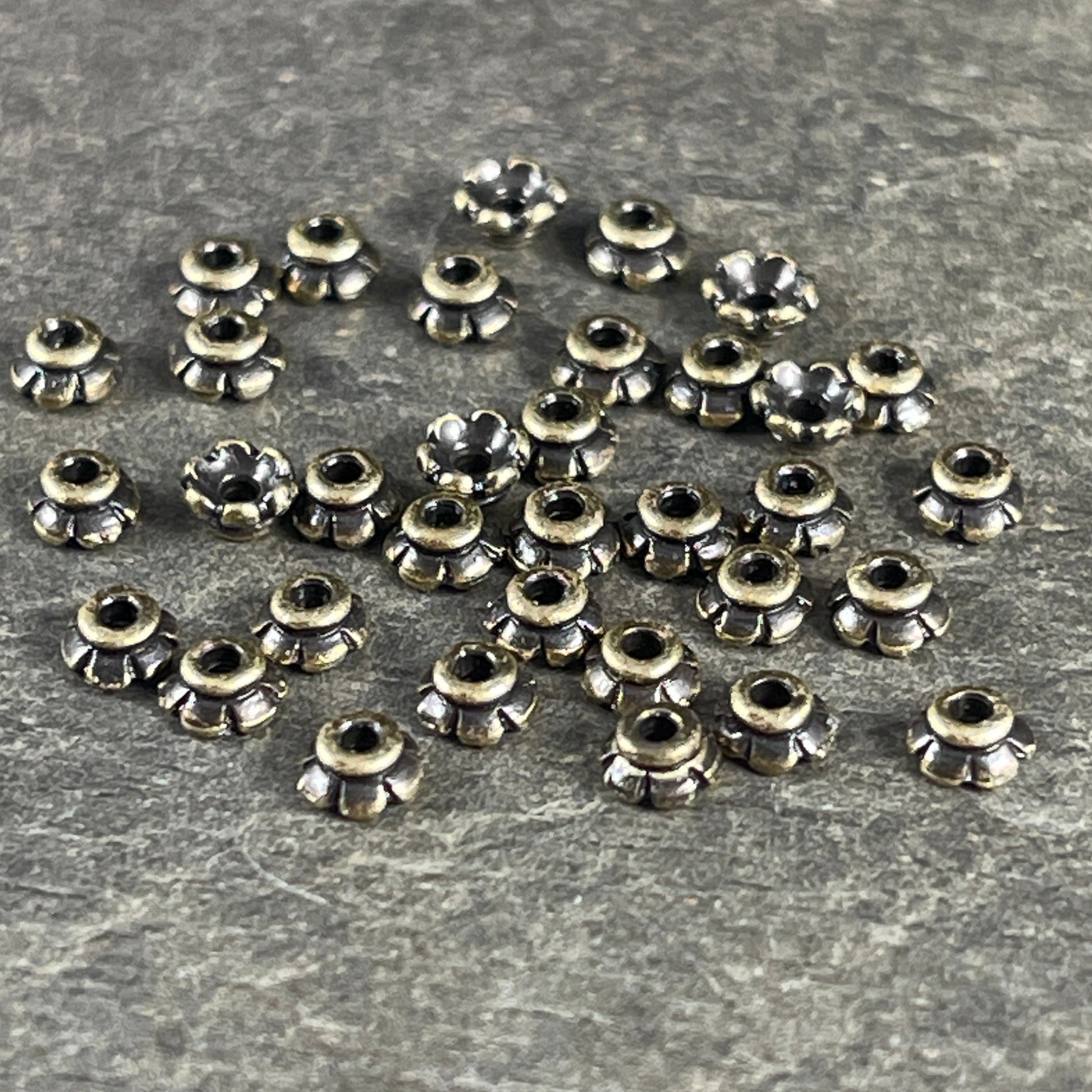 TierraCast 3.5mm Tiny Scalloped Petal Bead Caps, Antiqued Brass Plated - BULK Pack (PF/790-57) * Qty. 250