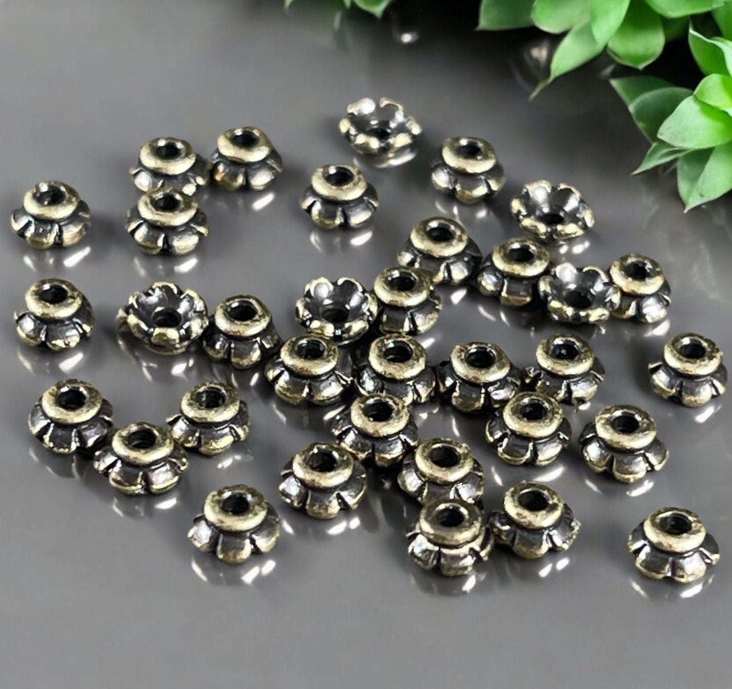 Antiqued Brass Bead Caps, TierraCast 3.5mm Tiny Petal Bead Caps, Antiqued Brass Flower Bead Caps (PF/790-57) * Qty. 50