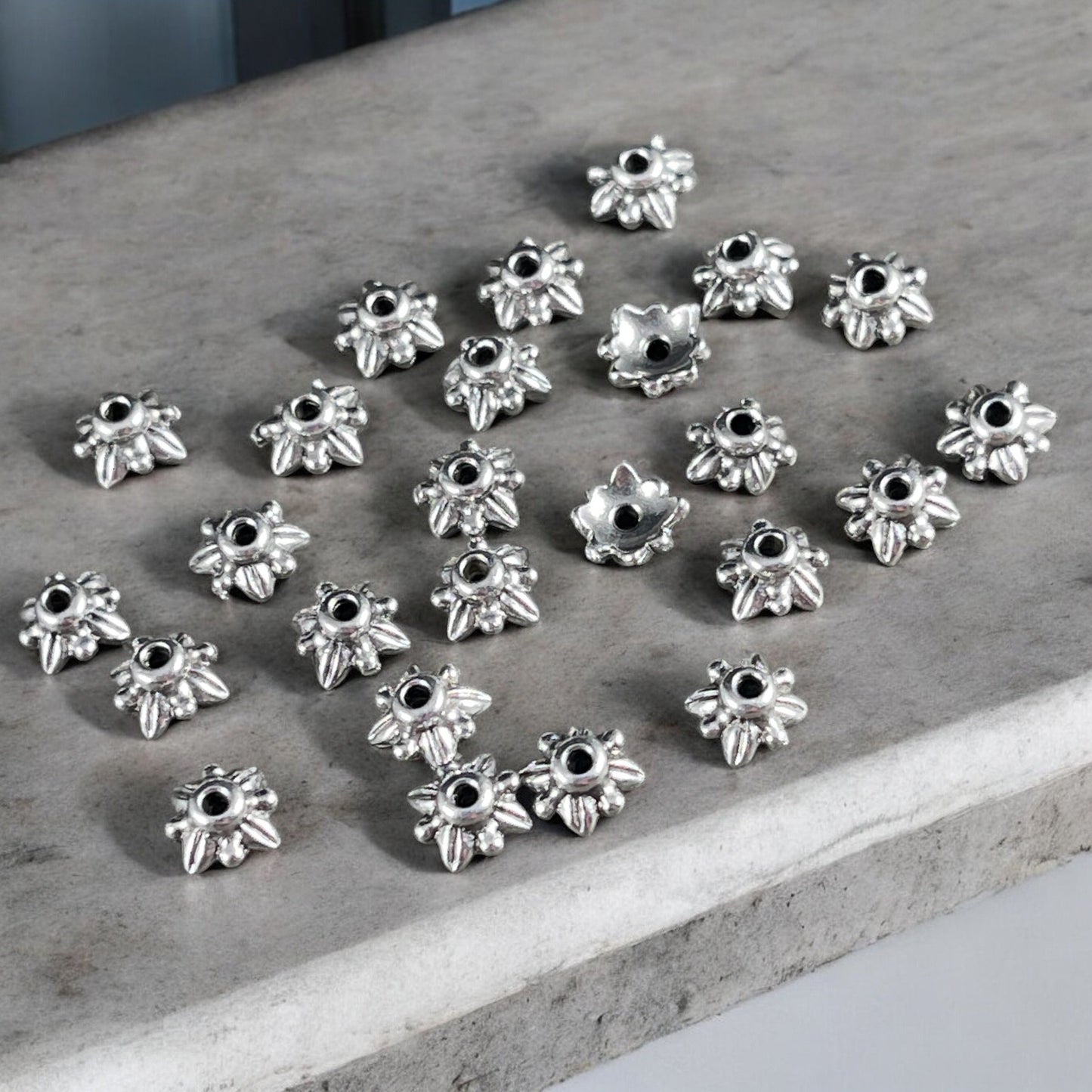 TierraCast Leaf Bead Caps, 5mm Silver Bead Caps, Small Petal Bead Caps in Antiqued Silver Finish (PF/775-77) * Qty. 20