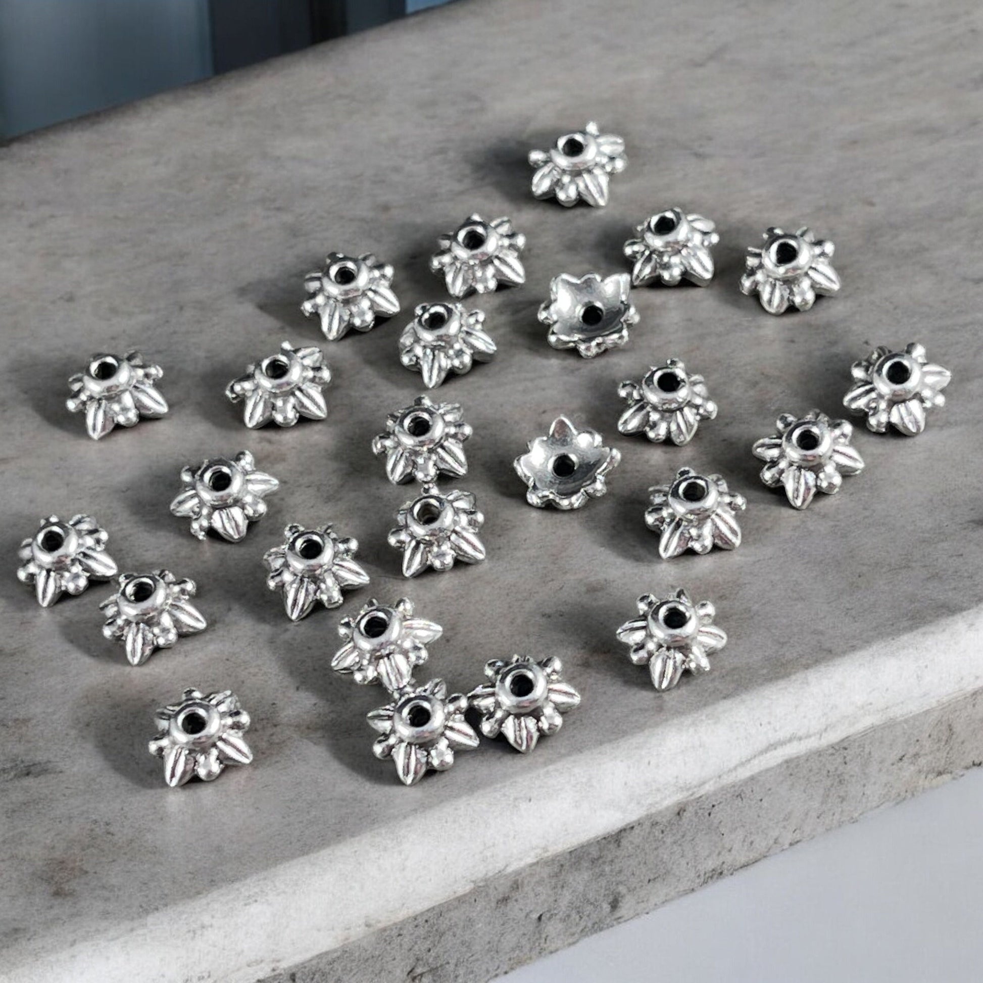 TierraCast Leaf Bead Caps, 5mm Silver Bead Caps, Small Petal Bead Caps in Antiqued Silver Finish (PF/775-77) * Qty. 20