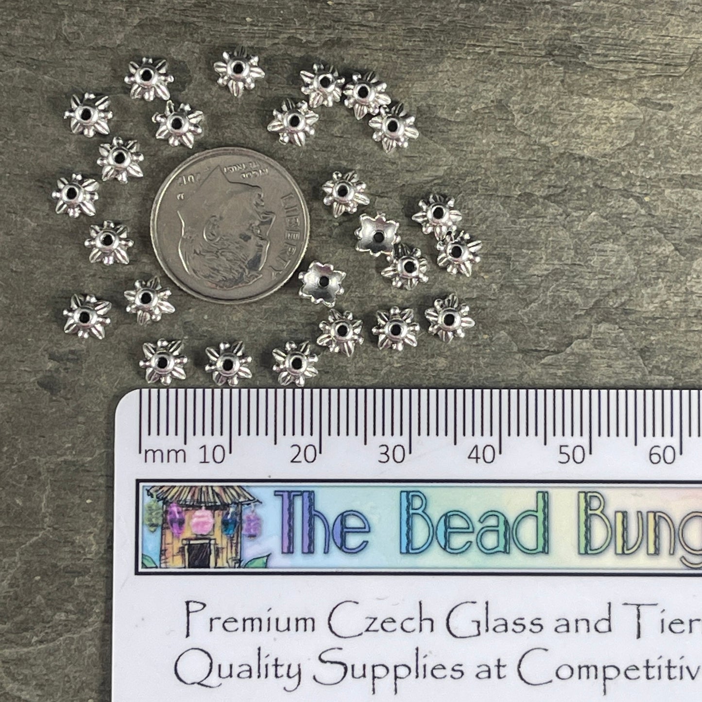 Silver Bead Caps, 5mm TierraCast Leaf Bead Caps, Small Petal Bead Caps in Antiqued silver Finish (PF/775-77) * Qty. 20