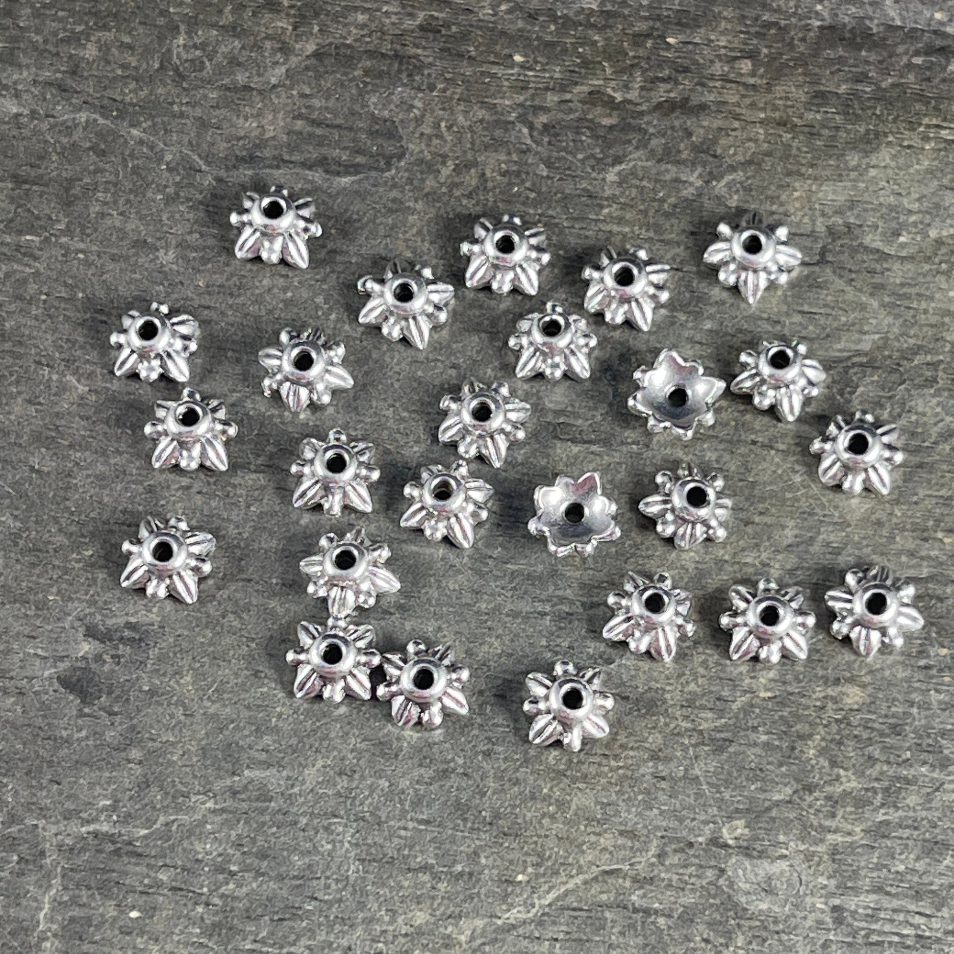 Silver Bead Caps, 5mm TierraCast Leaf Bead Caps, Small Petal Bead Caps in Antiqued silver Finish (PF/775-77) * Qty. 20