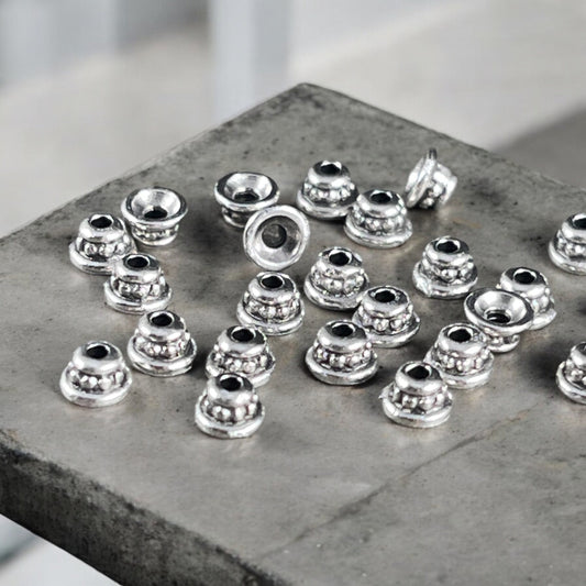 TierraCast 3.5mm Bead Caps, Tiny Beaded Cone, Antiqued Silver Plated (PF/792-77) * Qty. 50
