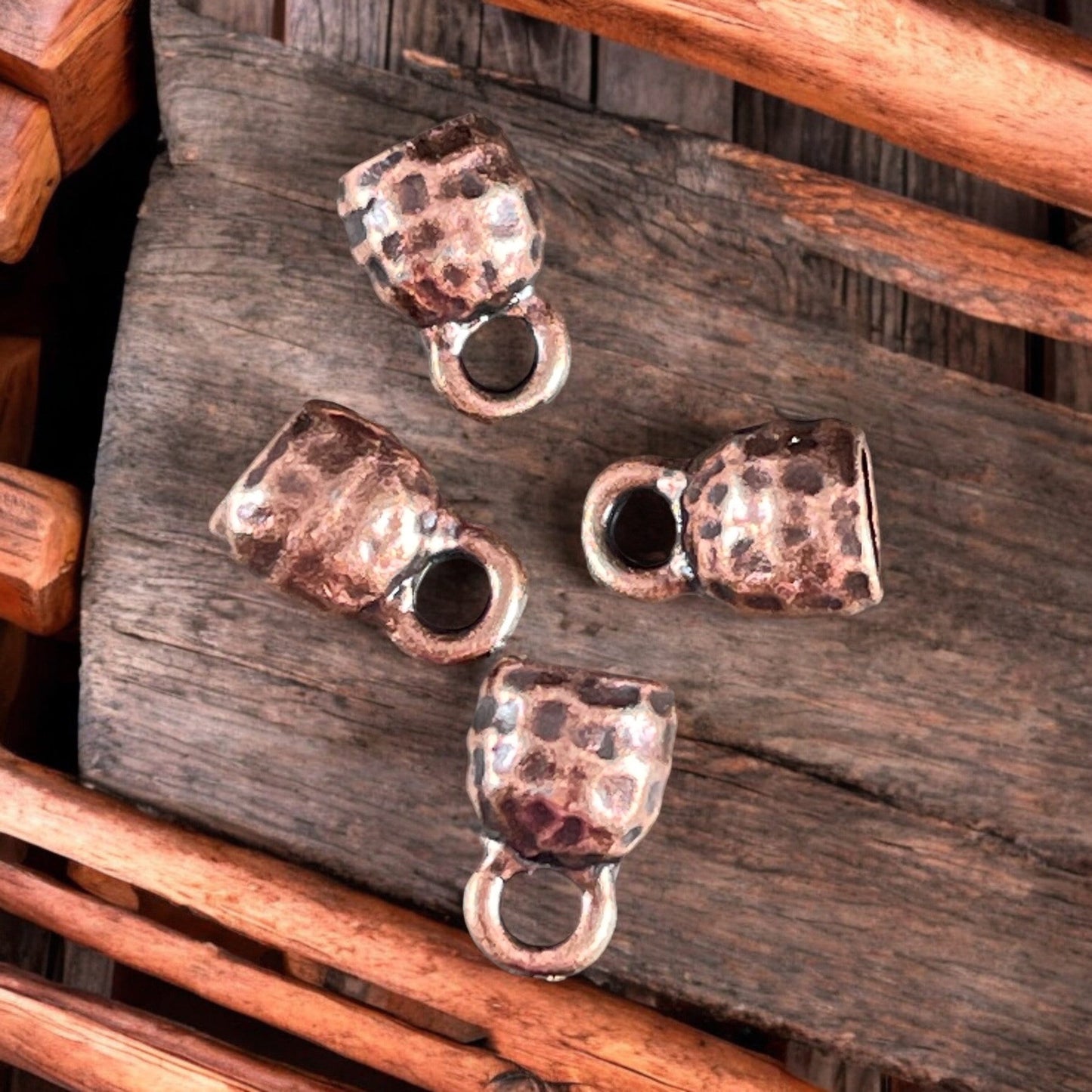 TierraCast Antiqued Copper Crimpable End Caps, Hammered Texture End Caps for Leather Cords (PF/923-87) * BULK Bag - Qty. 20