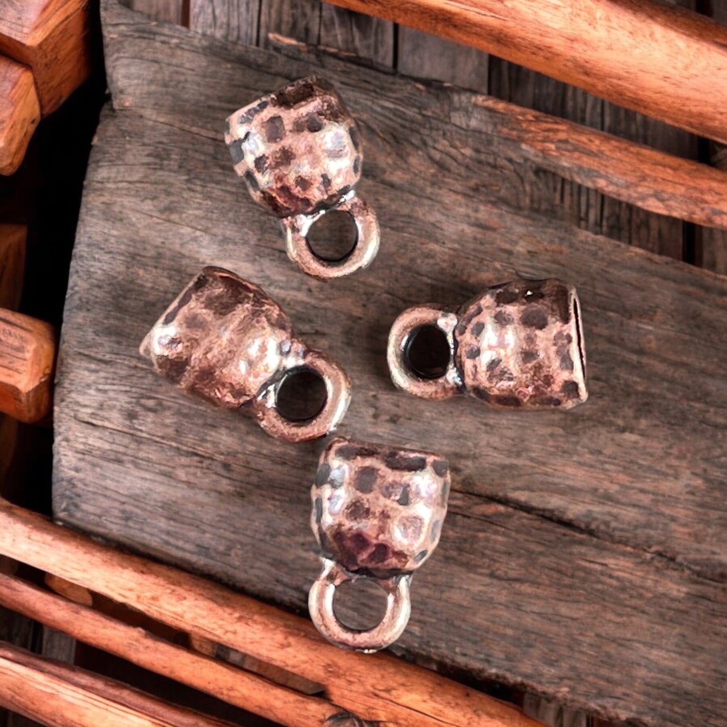 TierraCast Antiqued Copper Crimpable End Caps, Hammered Texture End Caps for Leather Cords (PF/923-87) * Qty. 4