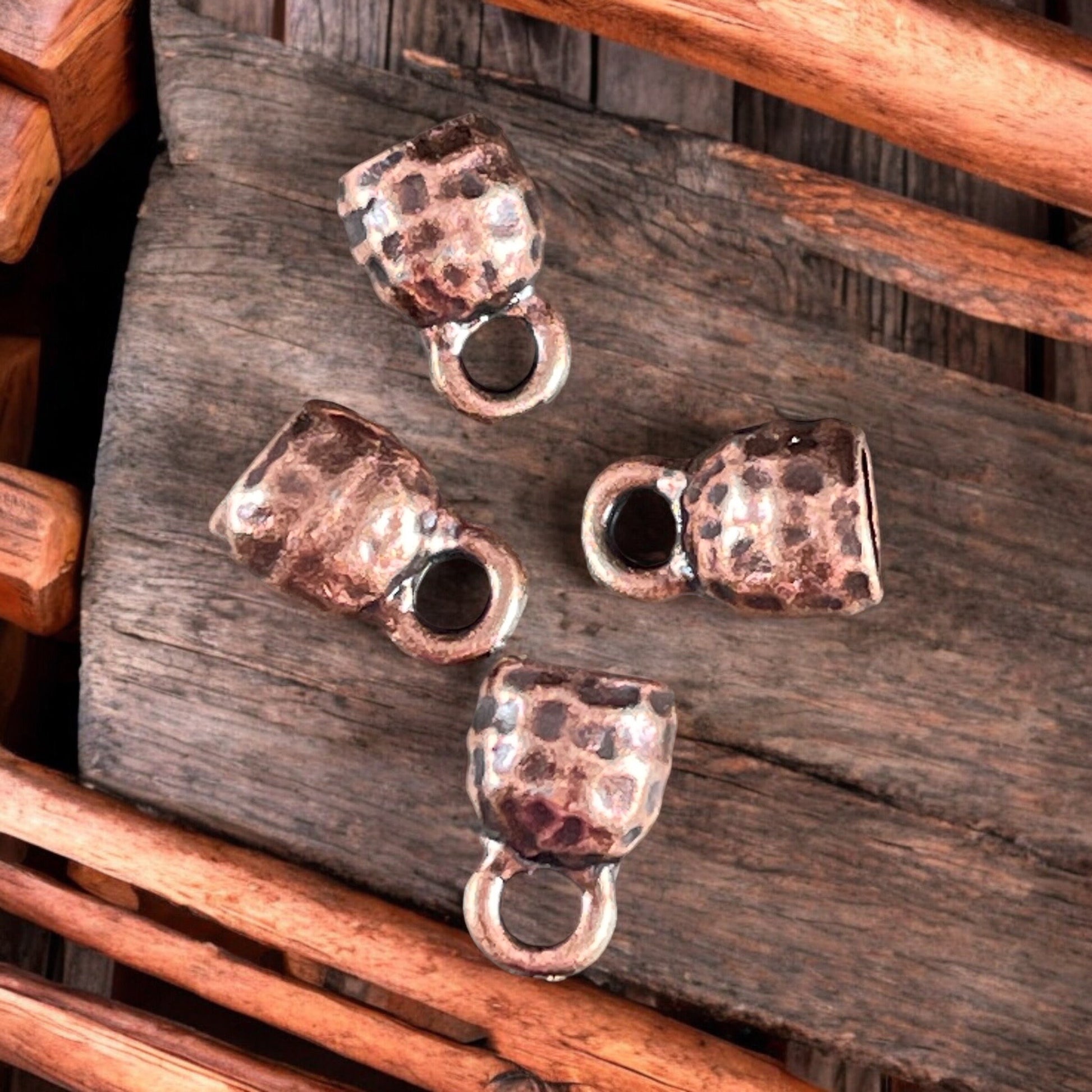 TierraCast Antiqued Copper Crimpable End Caps, Hammered Texture End Caps for Leather Cords (PF/923-87) * Qty. 4