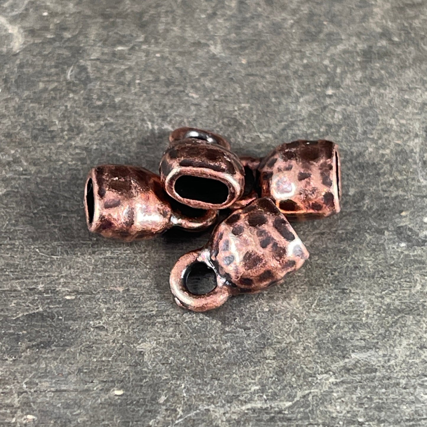 TierraCast Antiqued Copper Crimpable End Caps, Hammered Texture End Caps for Leather Cords (PF/923-87) * Qty. 4